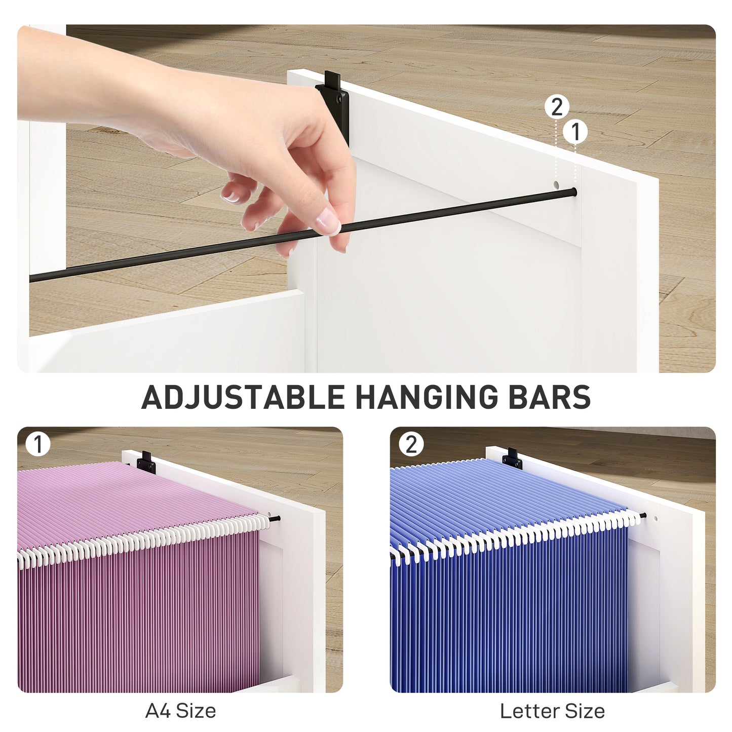 2-Drawer Locking File Cabinet with Adjustable Hanging Bars - White