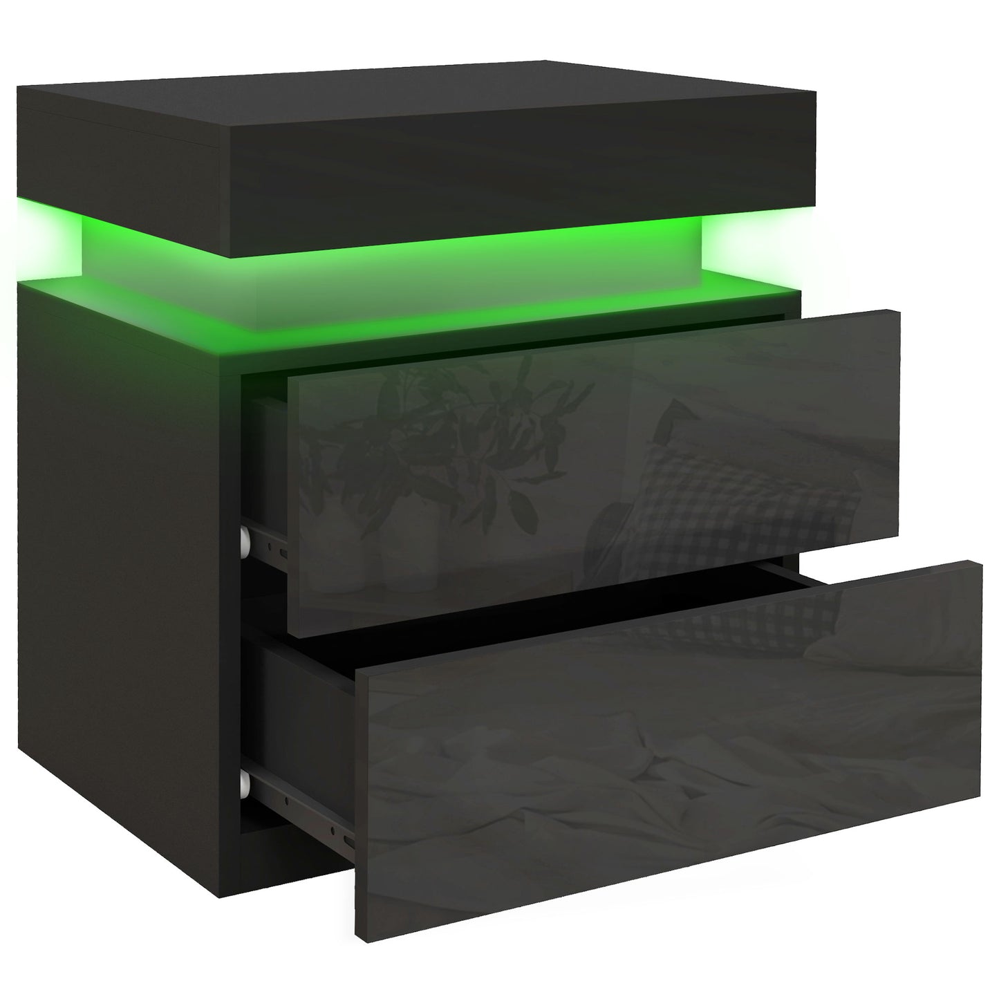 LED Nightstand with Remote Control and 2 Drawers, Black