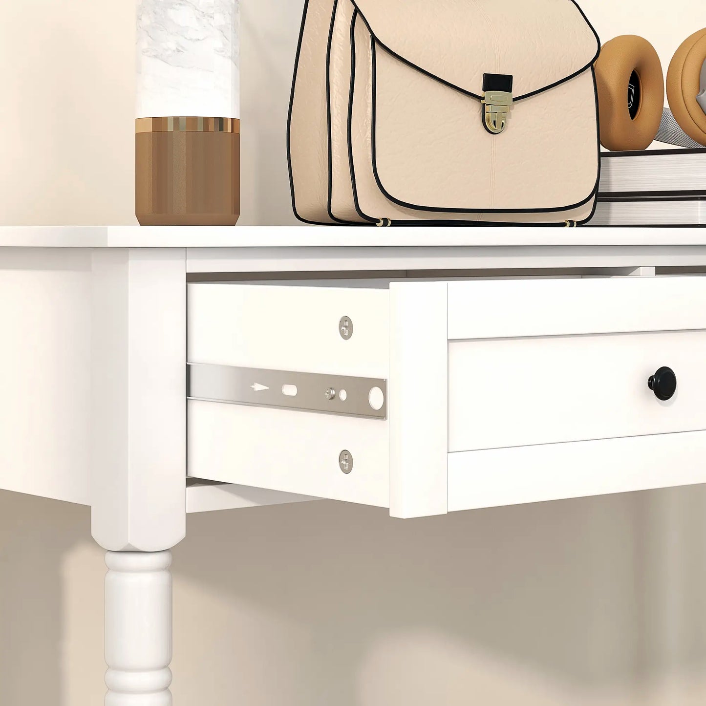 36" Console Table with Classic Turned Legs and Storage, White