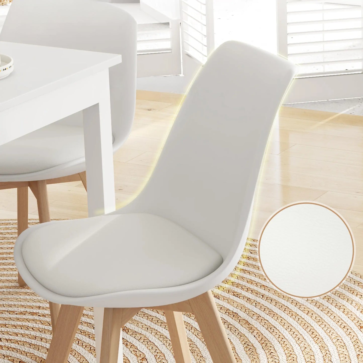 Modern Dining Chairs Set of 4 with PU Leather Cushions - White