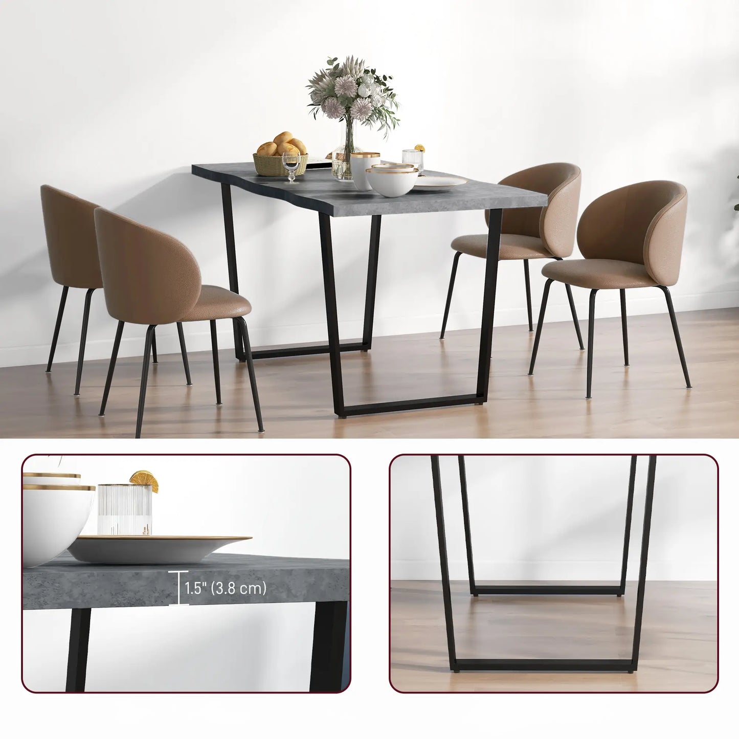 63" Industrial Dining Table with Wave Edge and Steel Legs - Cement Gray