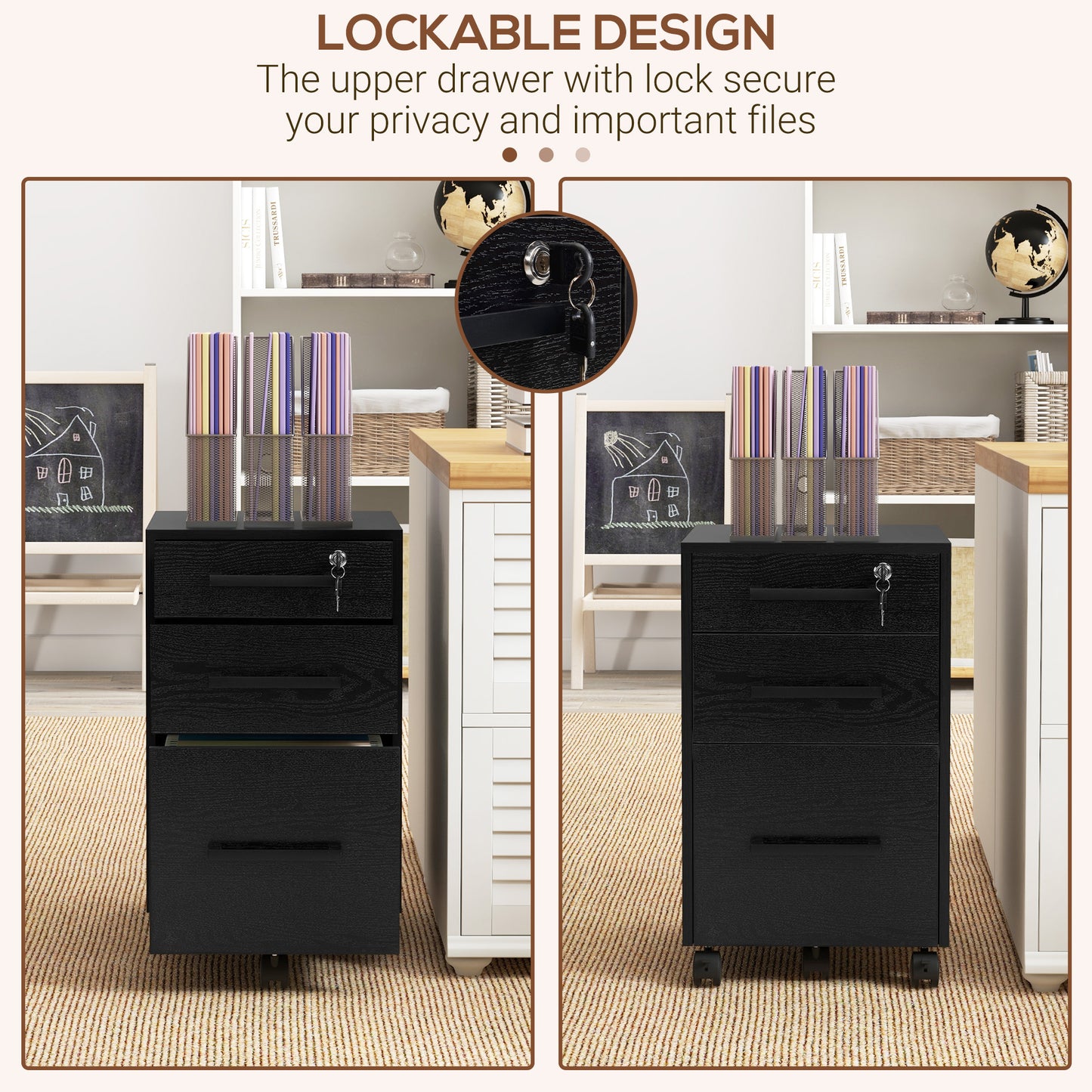 Under Desk Locking File Cabinet on Wheels