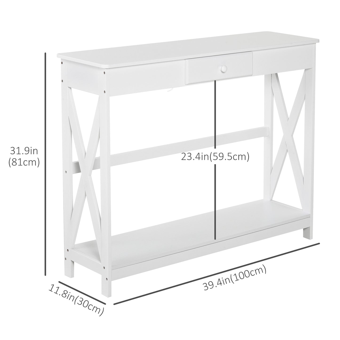 39" X-Design Console Table with Drawer and Storage Shelf, White