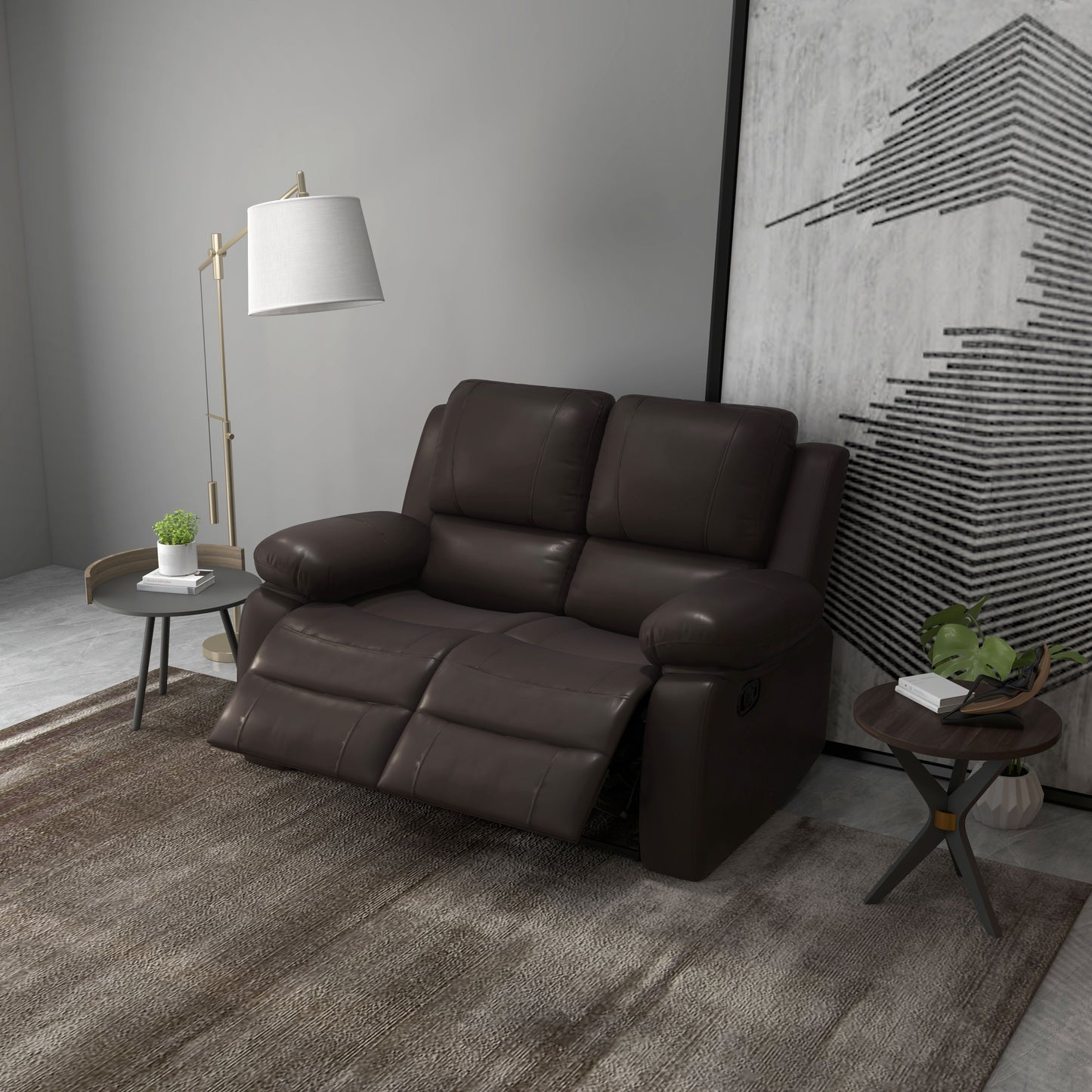 Manual Reclining Loveseat with Dual Footrests - Brown