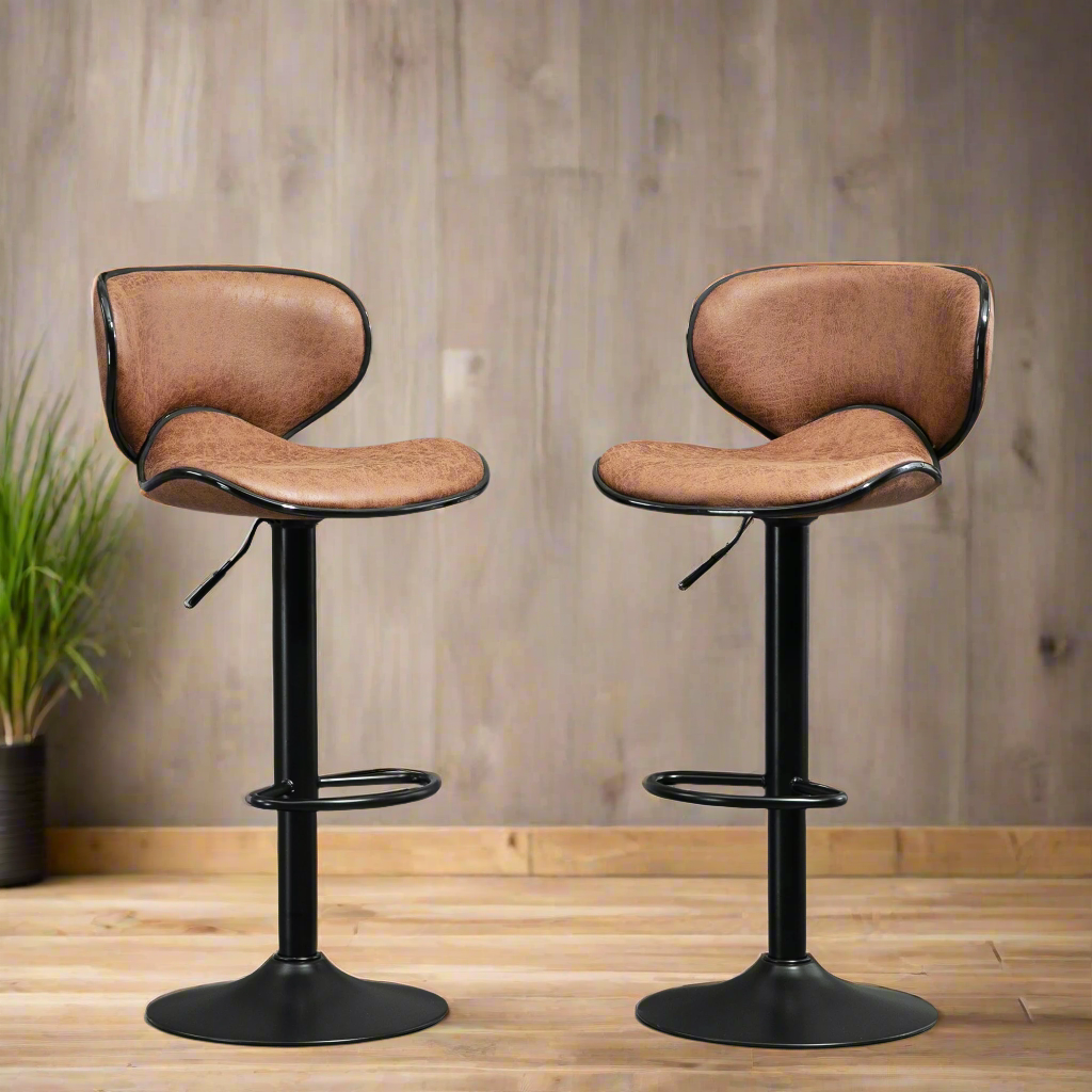 Adjustable Height Swivel Bar Stools with Microfiber Upholstery, Brown (Set of 2)