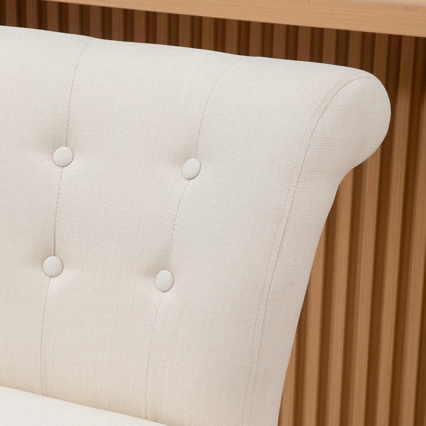 Upholstered Counter Stools with Button Tufted Back and Wood Legs, Cream White (Set of 2)