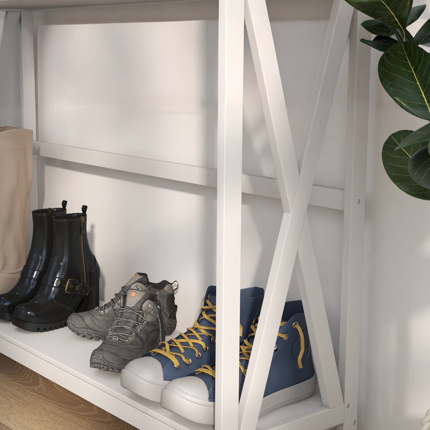 39" X-Design Console Table with Drawer and Storage Shelf, White