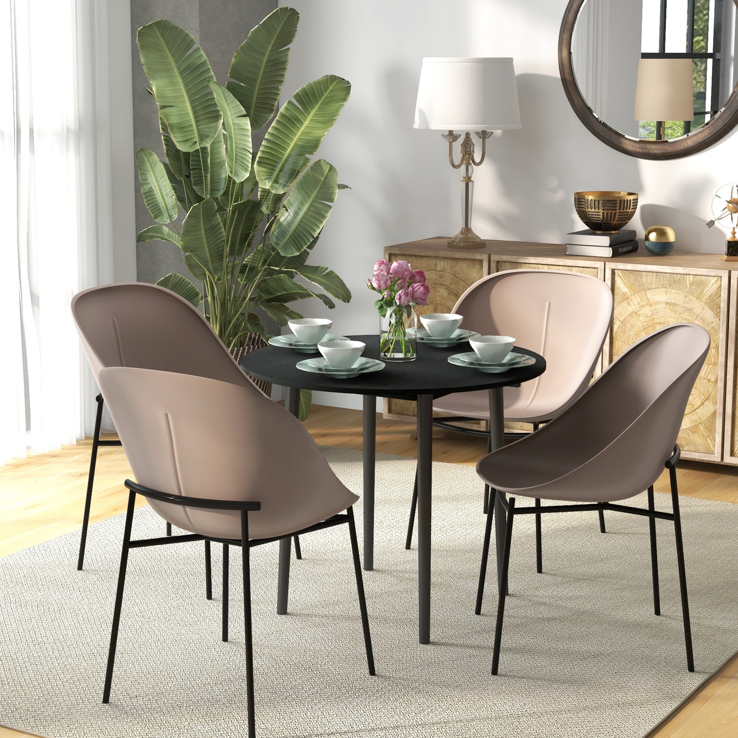 Black Round Folding Dining Table with Drop Leaf