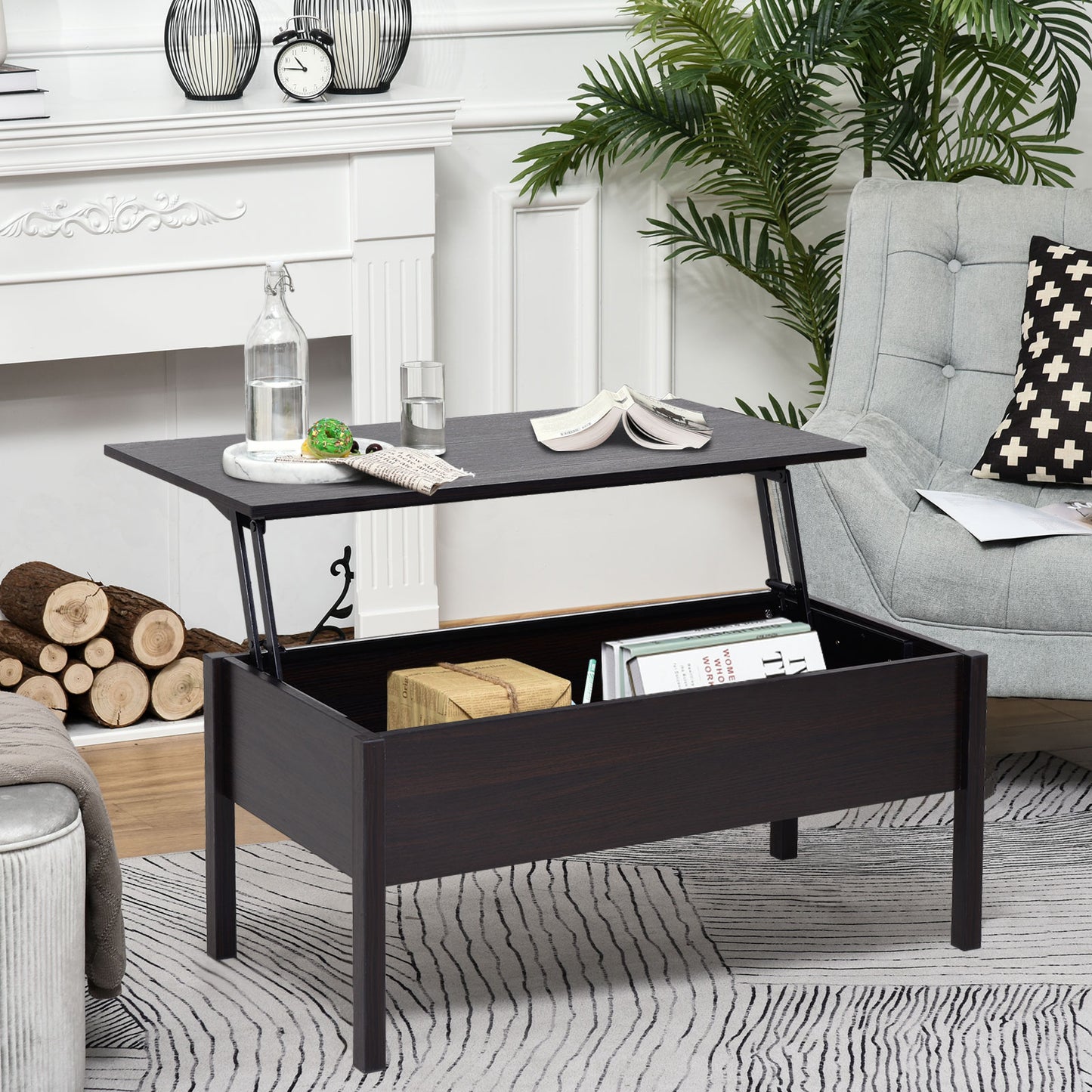 39" Lift Top Coffee Table with Hidden Storage, Coffee