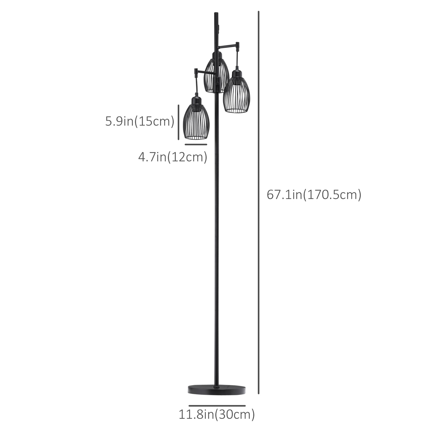 Industrial 3-Shade Dimmable Floor Lamp - Black