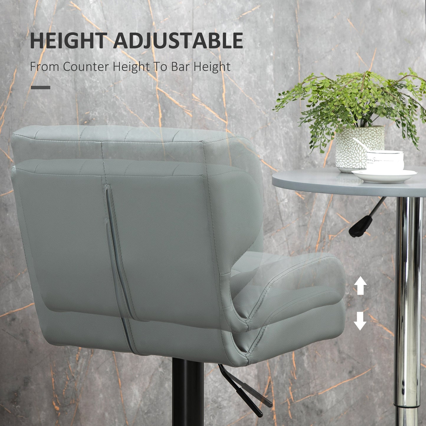 Adjustable Height Swivel Bar Stools with Tufted PU Leather, Gray (Set of 2)