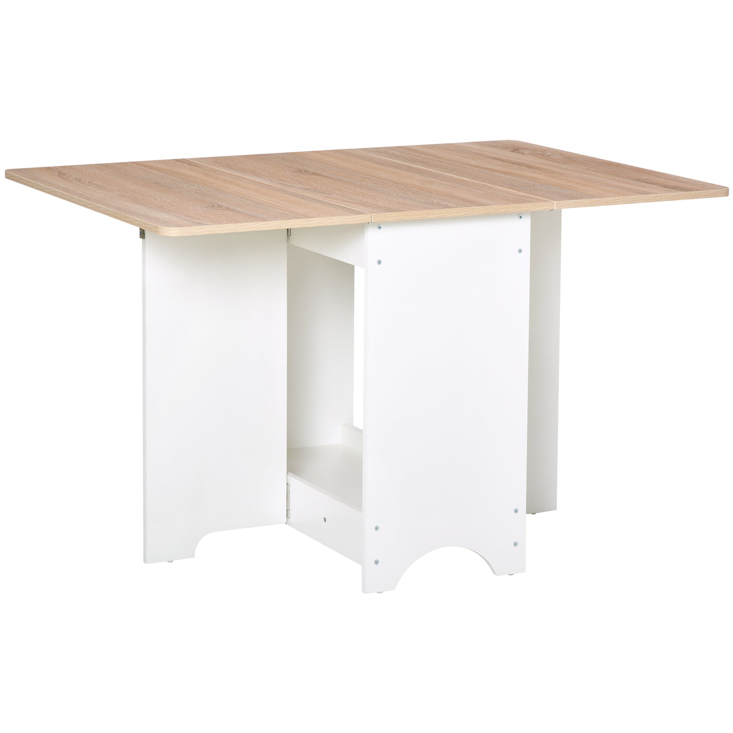 Foldable Drop-Leaf Dining Table with Storage Shelf, Oak and White