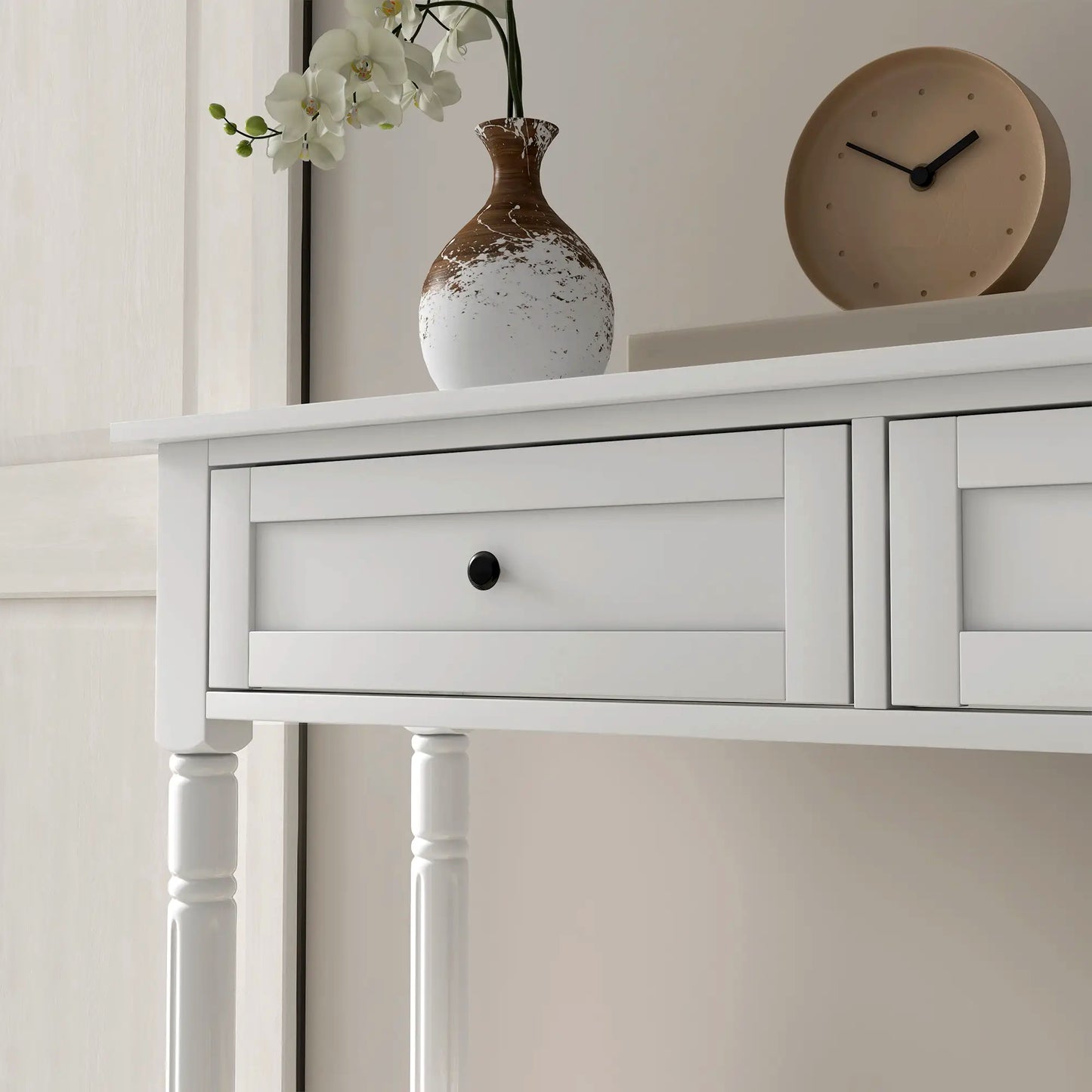 36" Console Table with Classic Turned Legs and Storage, White