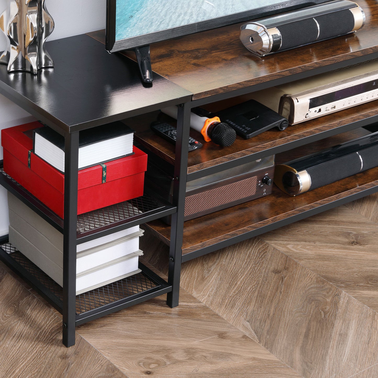Industrial Open Shelf TV Stand for 65" TVs