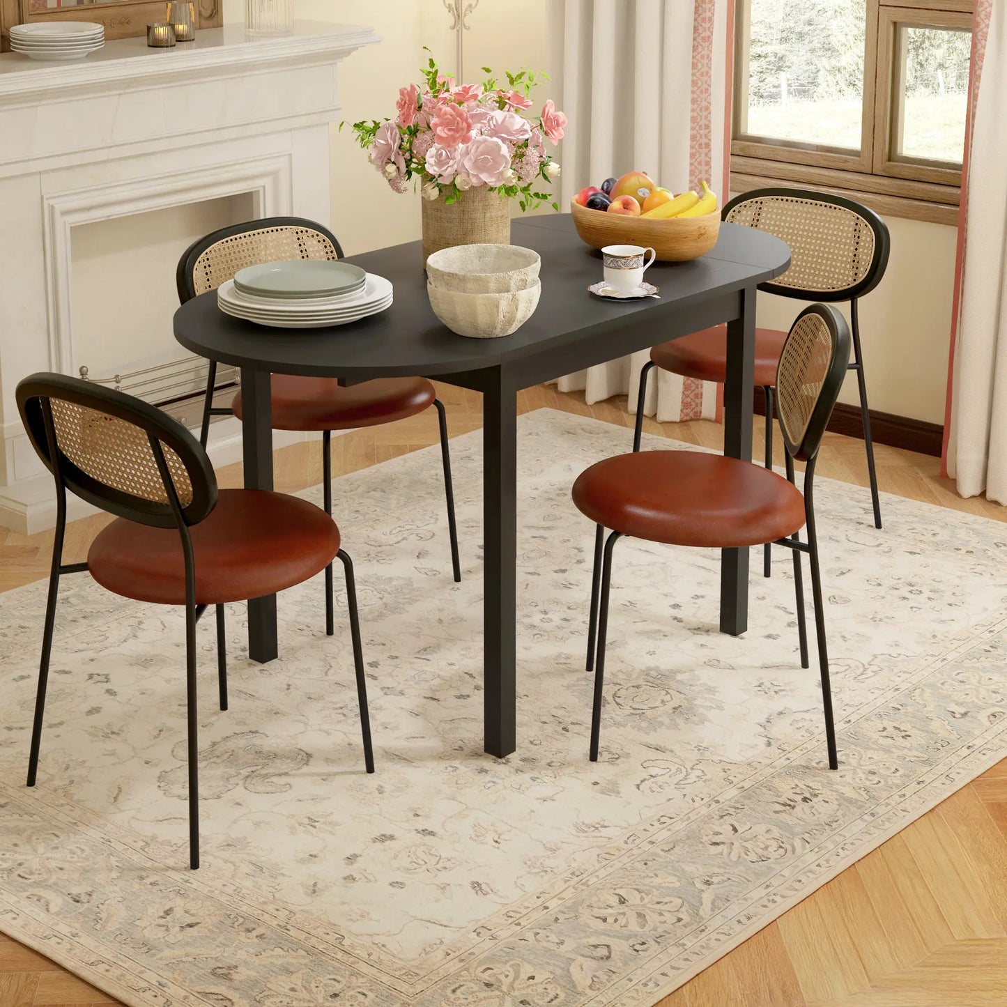 Solid Wood Drop Leaf Dining Table for Small Spaces - Black