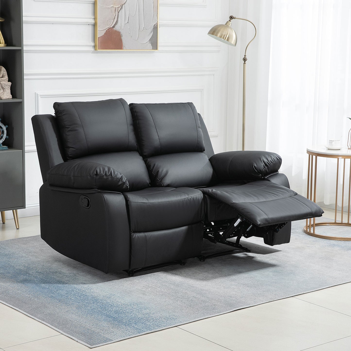 Manual Reclining Loveseat with Dual Footrests - Black