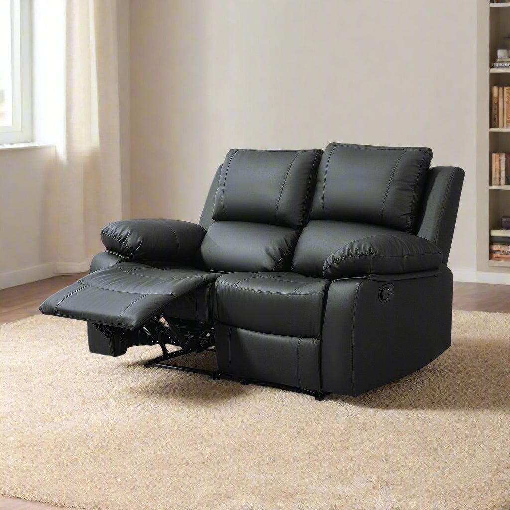 Manual Reclining Loveseat with Dual Footrests - Black