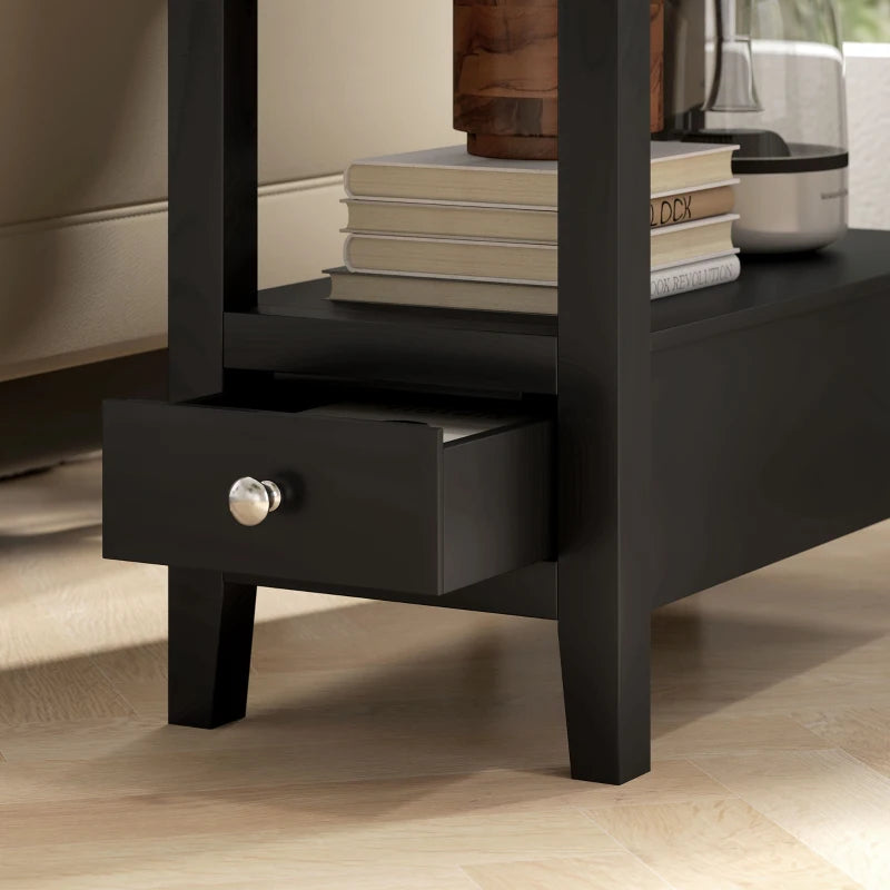 Narrow Side Table with Built-in Charging Station and USB Ports, Black