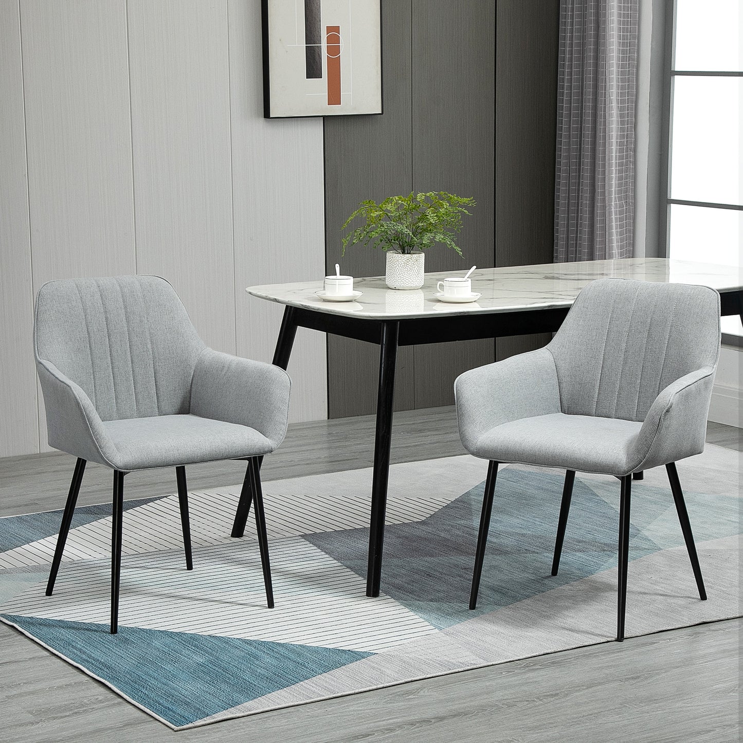 Linen Fabric Dining Chairs with Metal Legs, Light Grey (Set of 2)