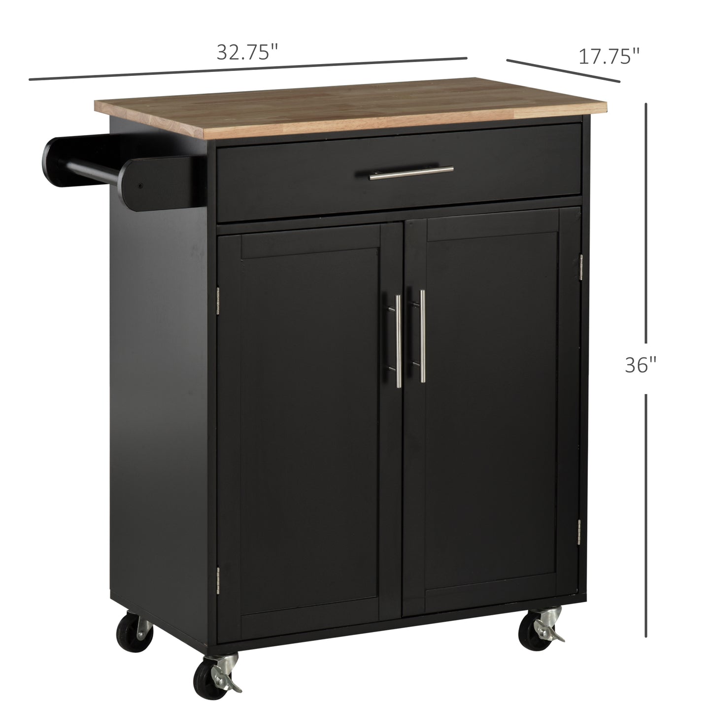 Rolling Kitchen Island Cart with Wood Top, Storage Drawer and Towel Rack, Black
