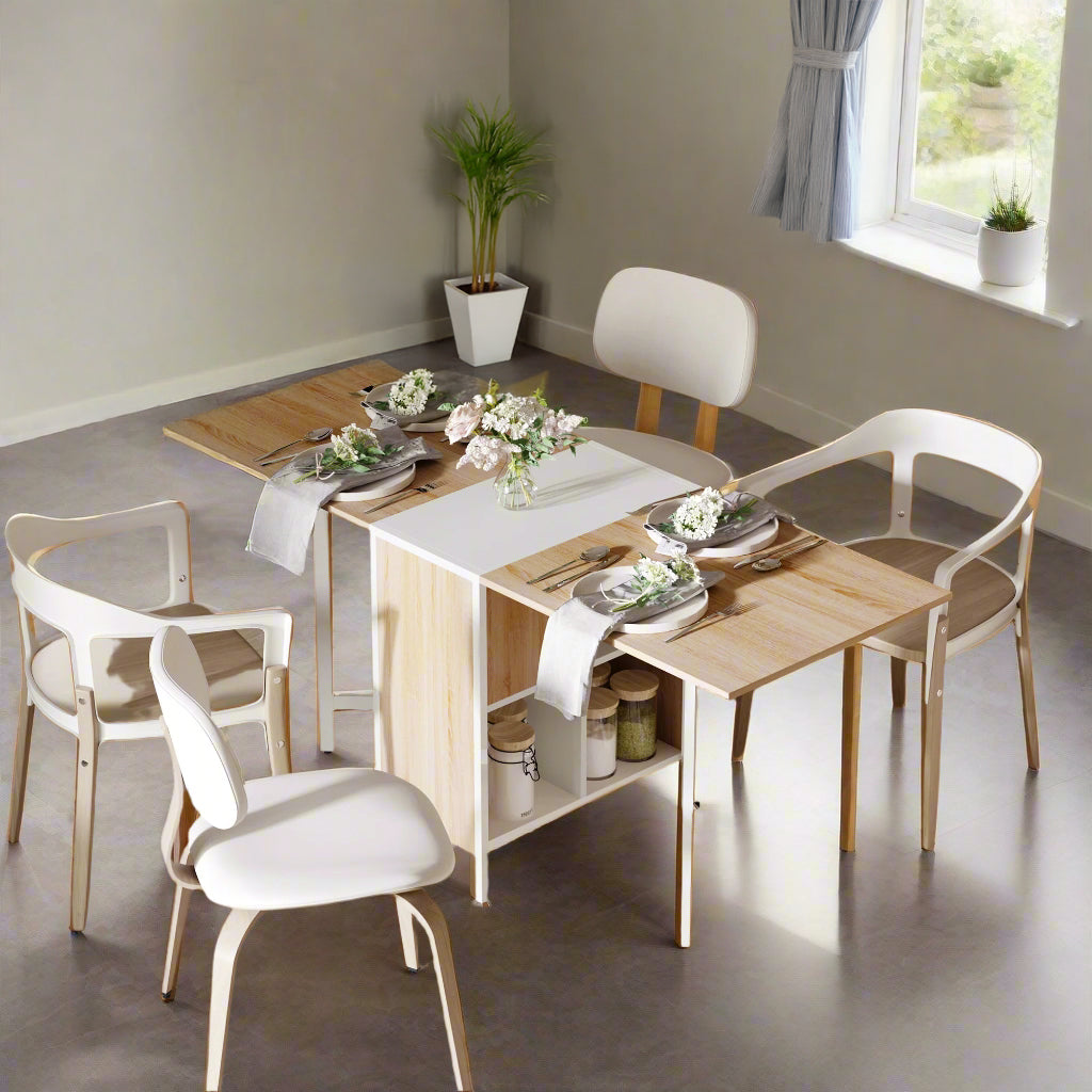 Multi-Use Folding Dining Table with 4 Storage Shelves