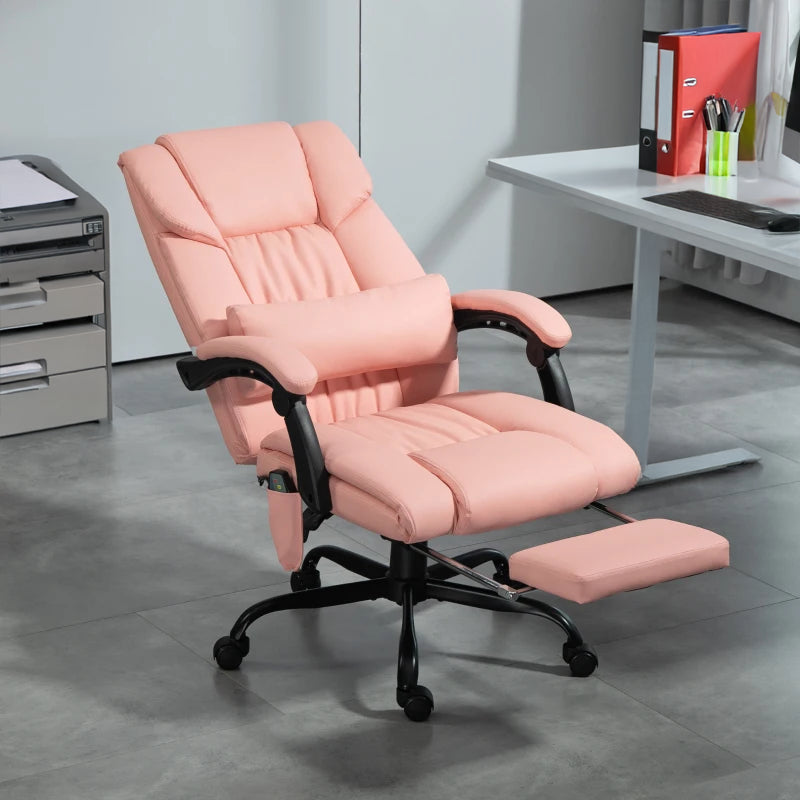 6-Point Massage Office Chair with Adjustable Height and Retractable Footrest, Pink