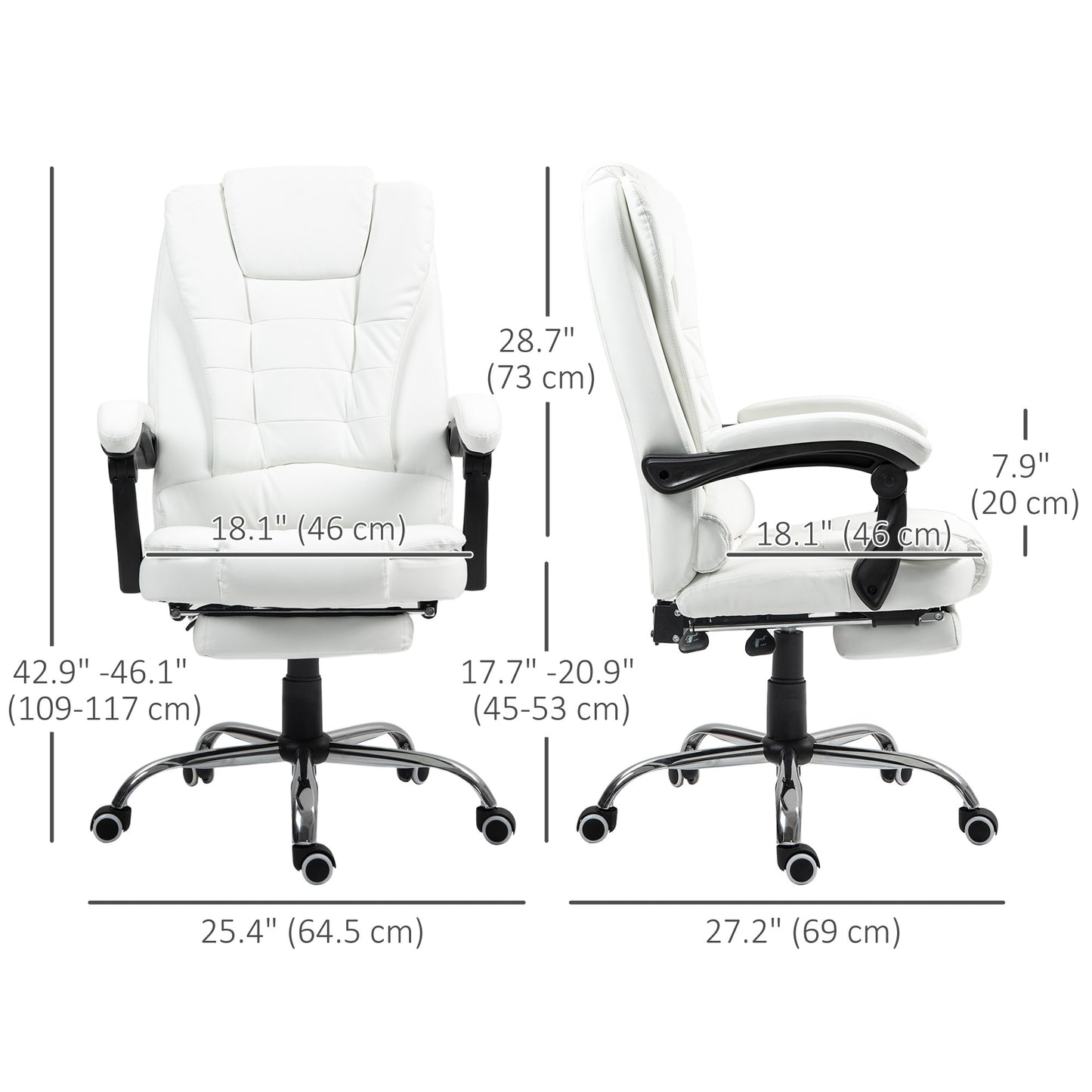 High Back Executive Office Chair with Retractable Footrest, White
