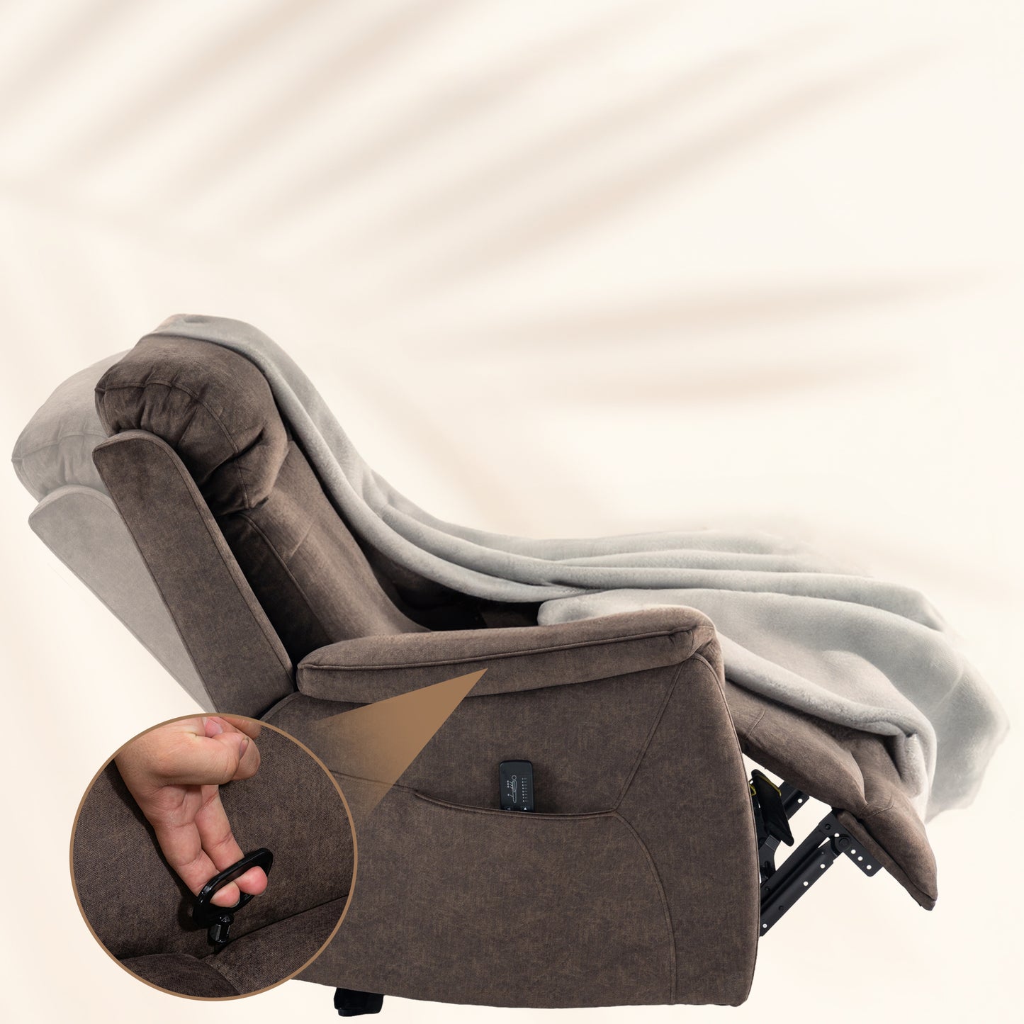 Velvet Manual Recliner Chair with Vibration Massage - Brown