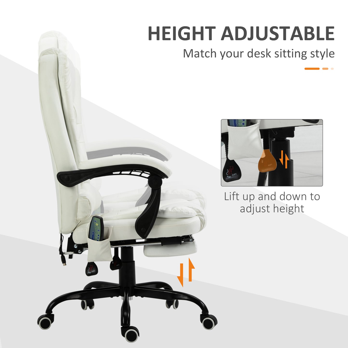 Ergonomic Reclining Office Chair with 7-Point Massage and Footrest