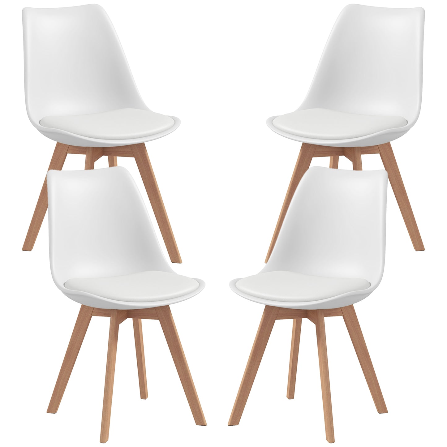 Modern Dining Chairs Set of 4 with PU Leather Cushions - White