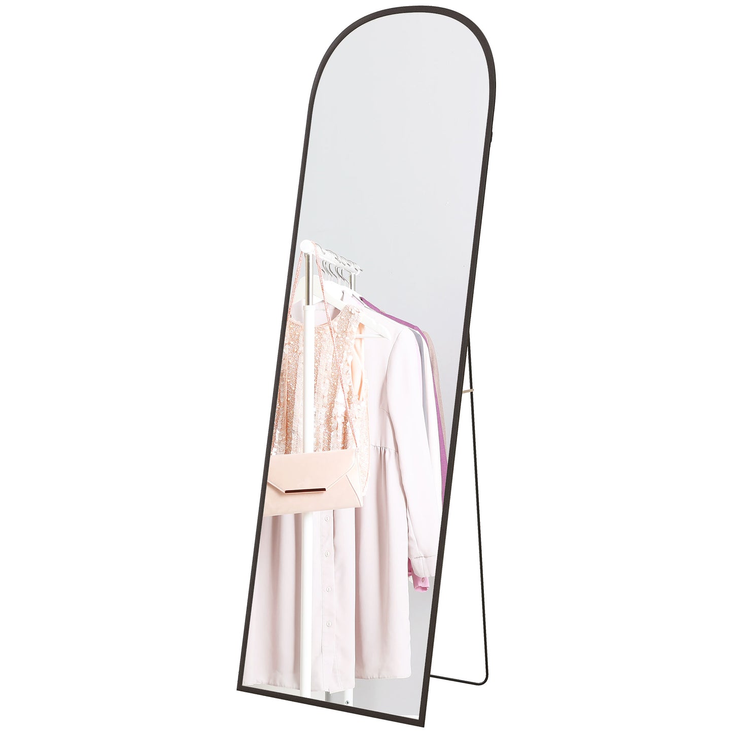 Arched Full Length Mirror with Black Frame, 64" x 20", Versatile Standing or Wall Mount