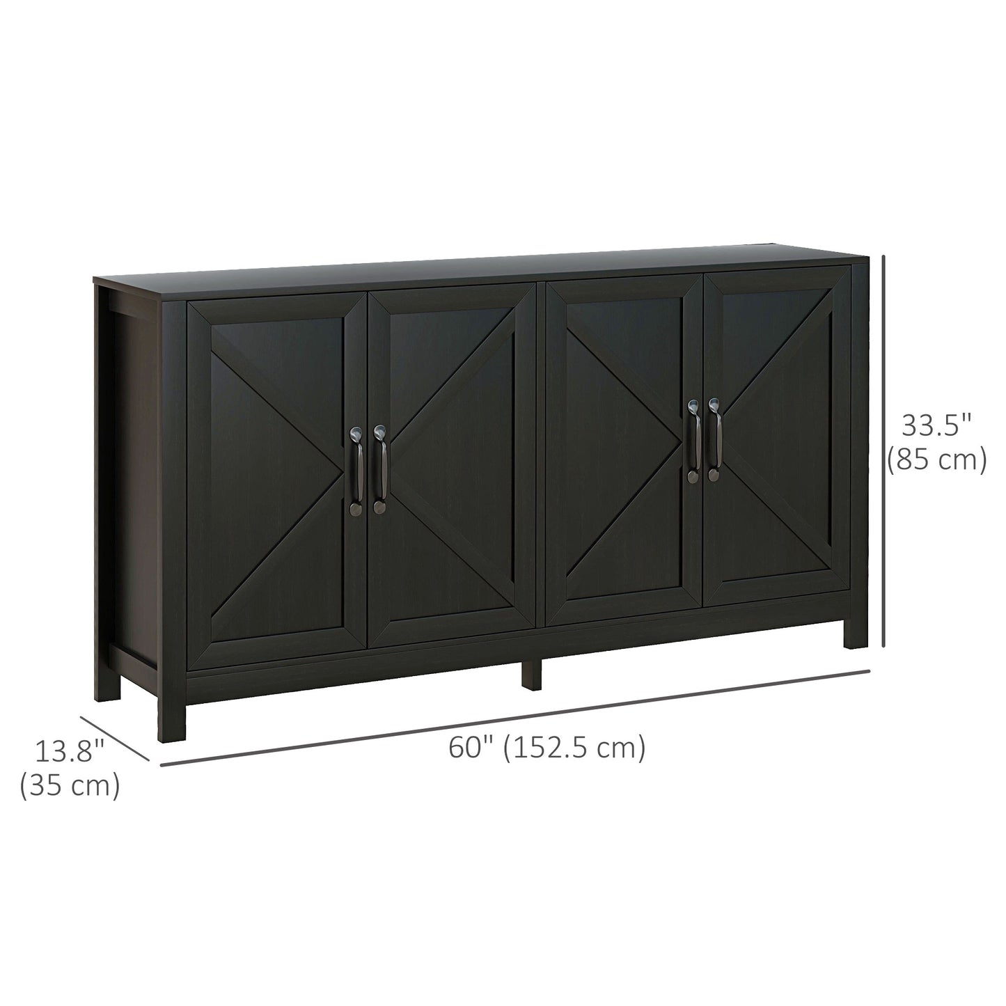 Farmhouse Buffet Storage Cabinet with Barn Door Design - Black Oak