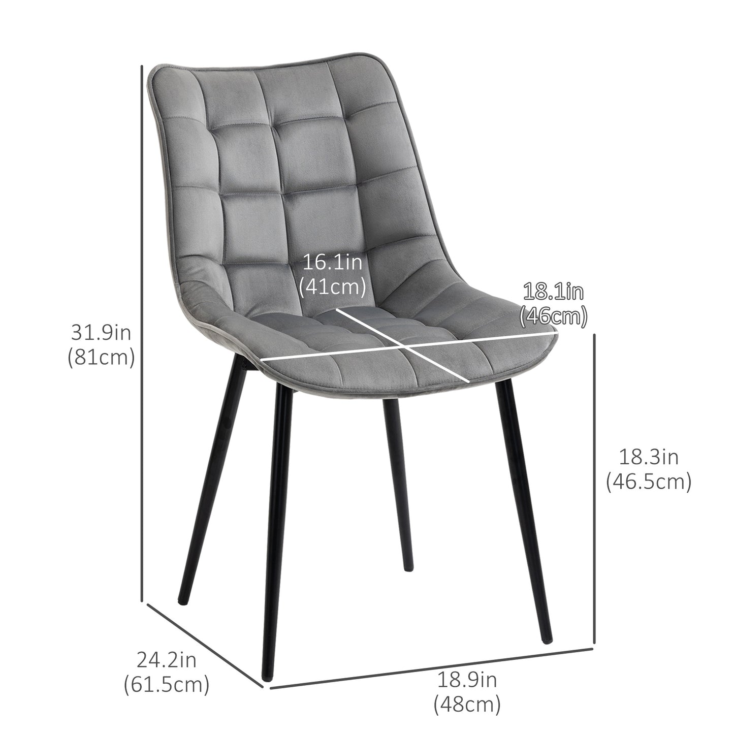 Velvet-Touch Upholstered Lounge Chairs with Metal Legs, Grey (Set of 2)