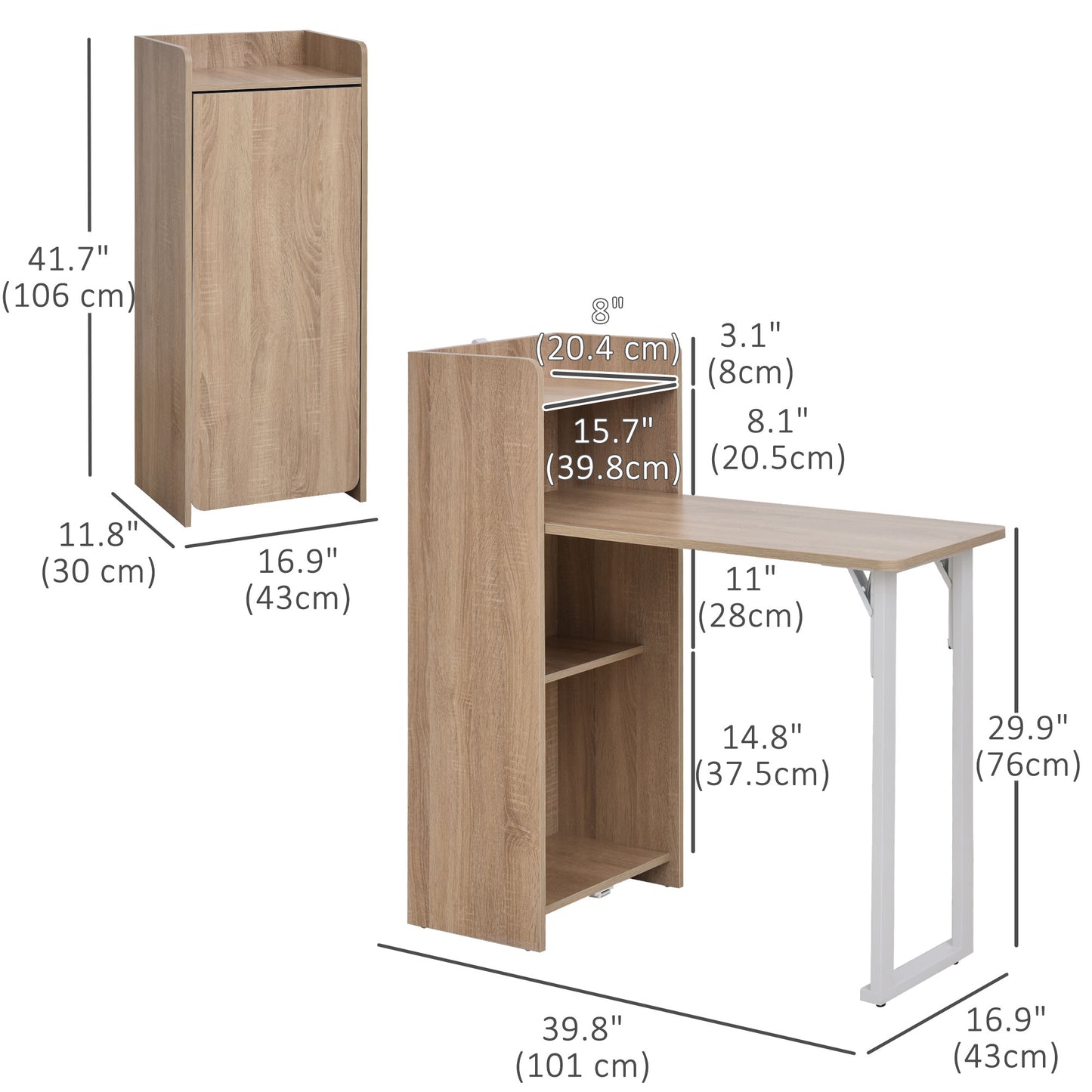 2-in-1 Folding Table with 4-Tier Storage Cabinet
