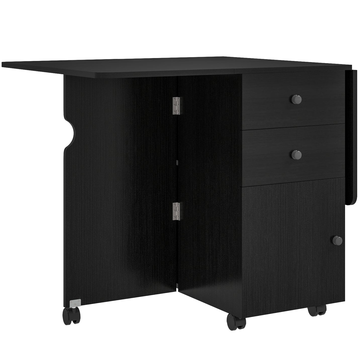 Extendable Drop Leaf Dining Table with Storage - Black Wood Grain