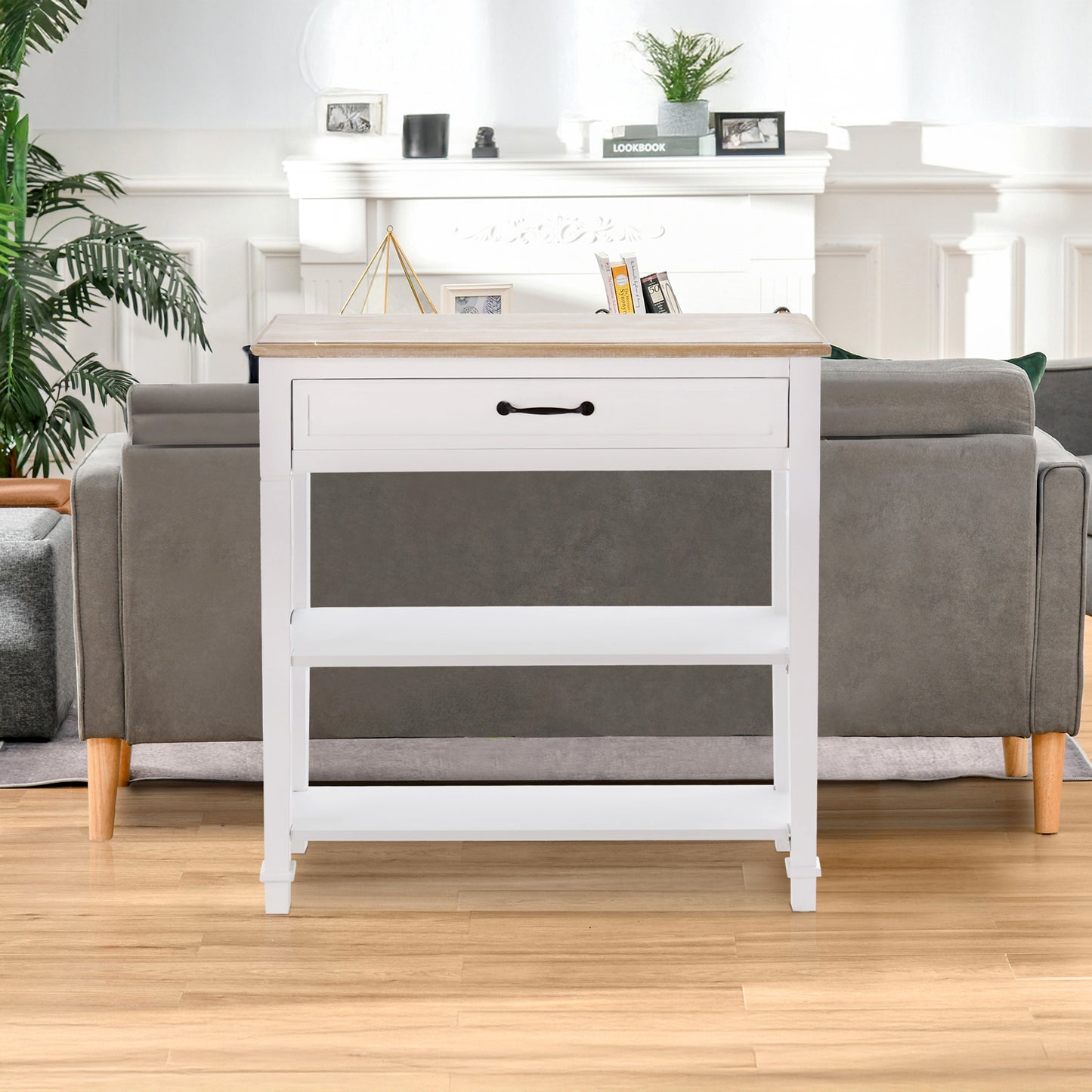 30" Console Table with Retro Design and Multi-Level Storage, White