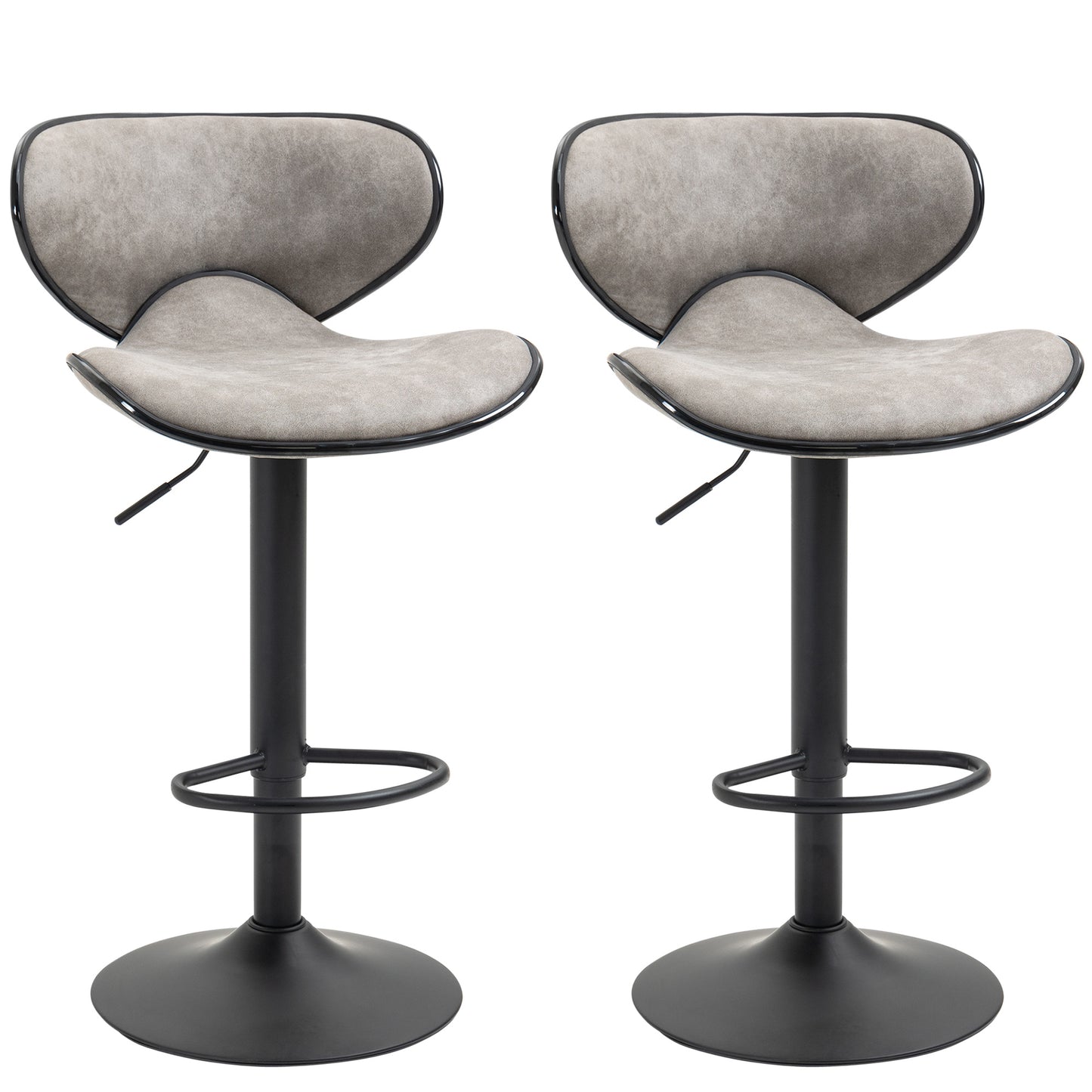 Adjustable Height Swivel Bar Stools with Leathaire Upholstery, Taupe Grey (Set of 2)