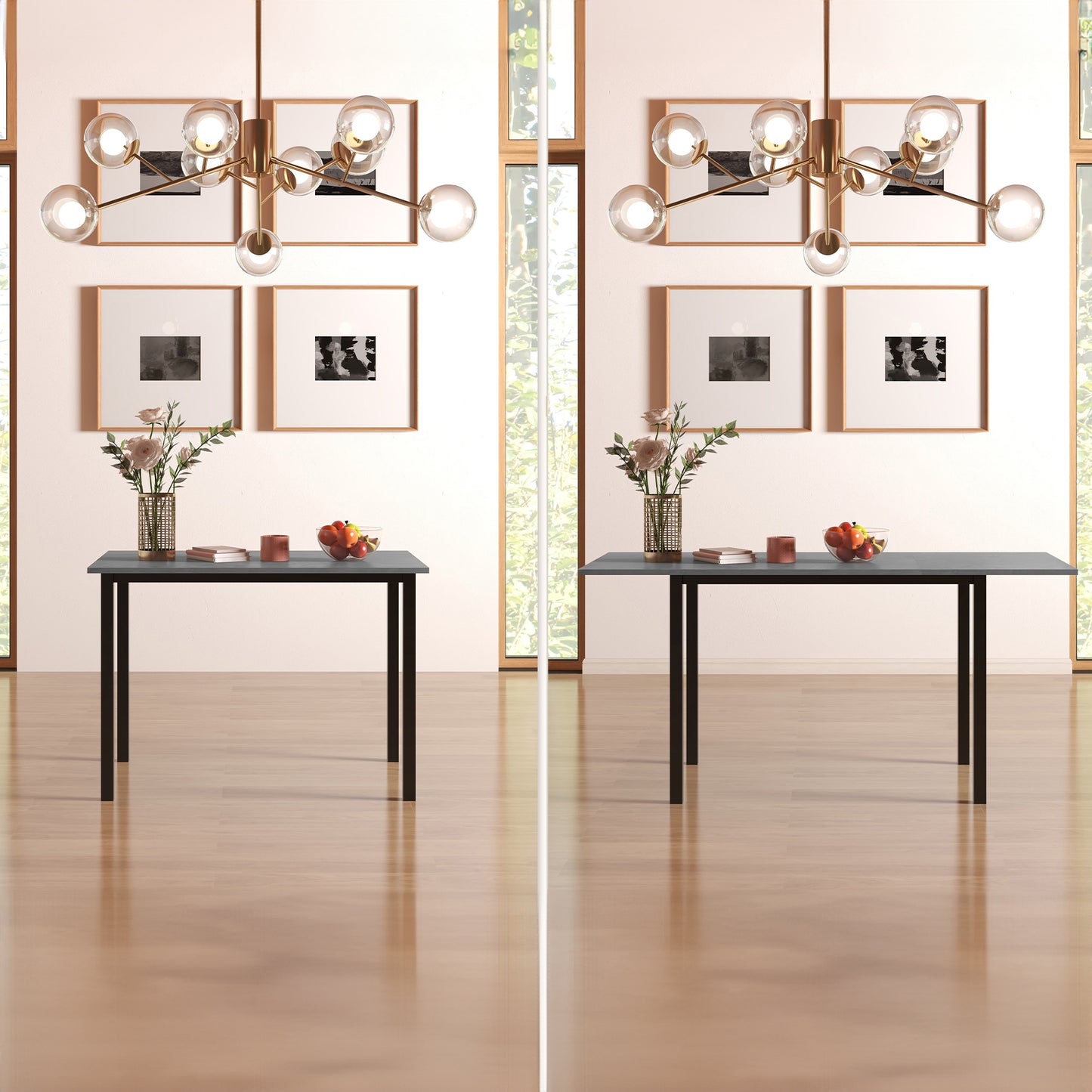 Dark Grey Extendable Dining Table for 6 with Drop Leaf