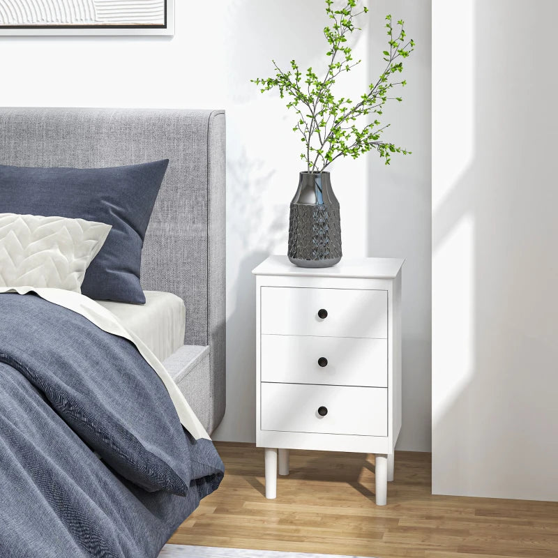 3-Drawer Modern Bedside Tables with Anti-Tip Design, White (Set of 2)