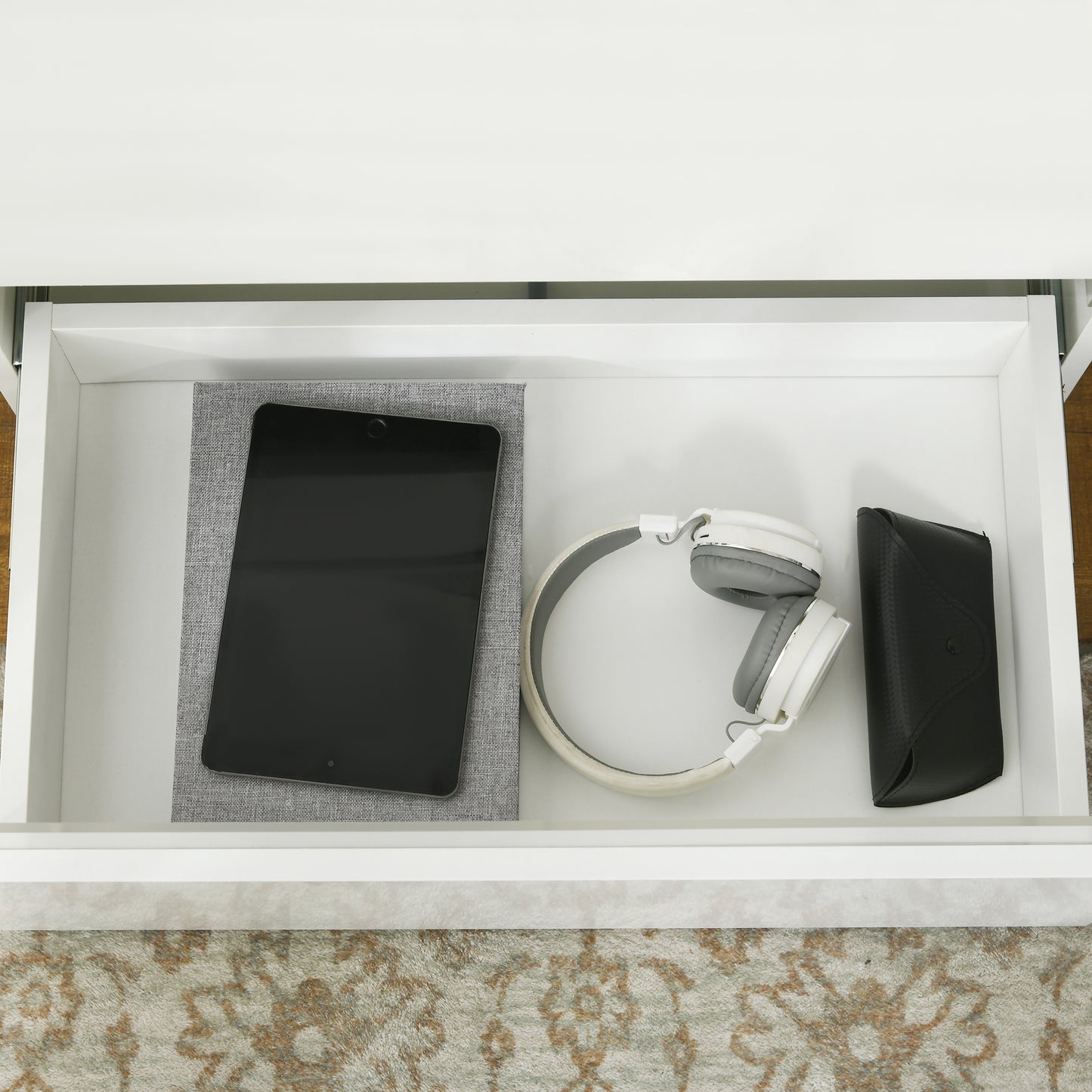 Large LED Nightstand with RGB Lighting and 2 Drawers, White