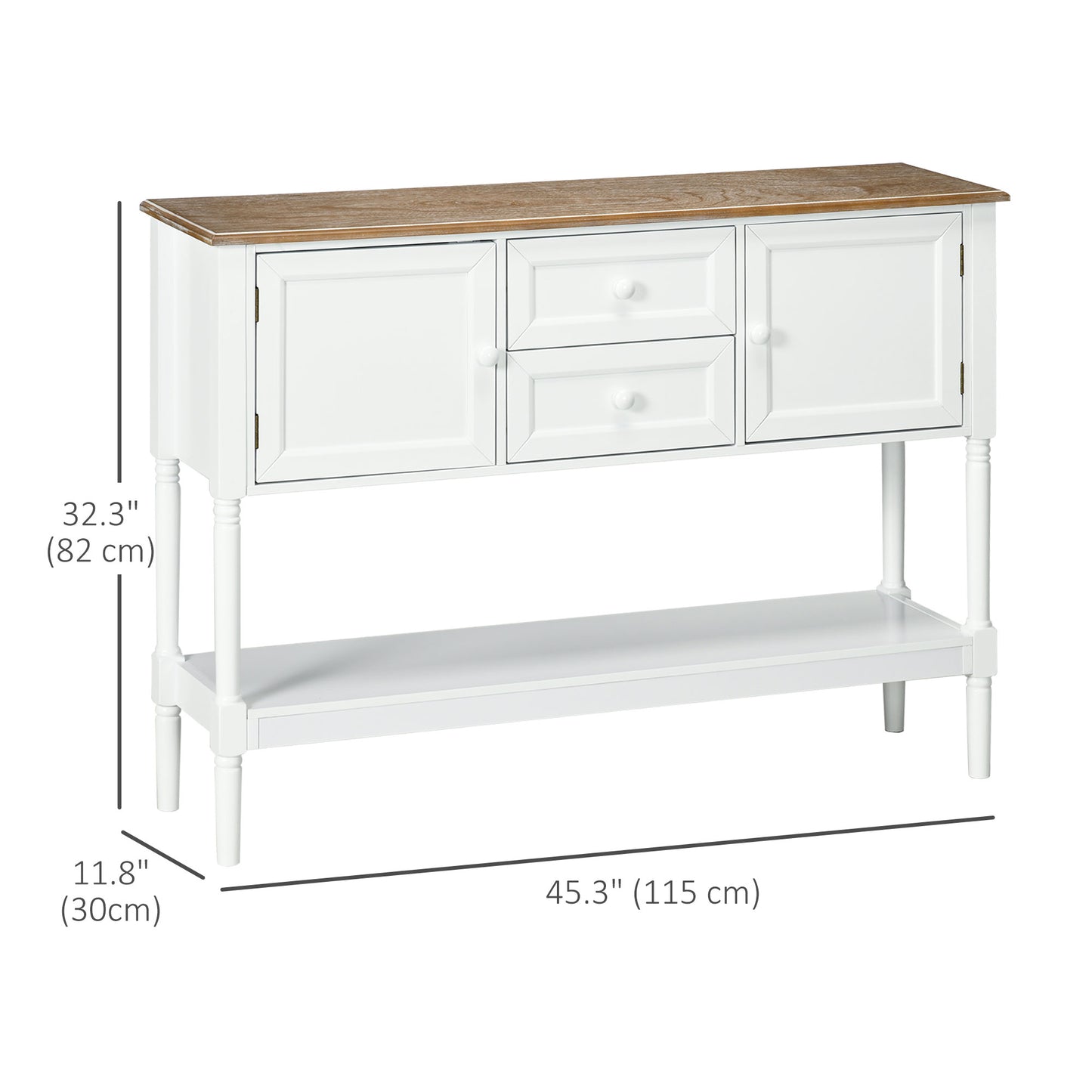 45" Vintage Console Table with Drawers and Cabinets, White