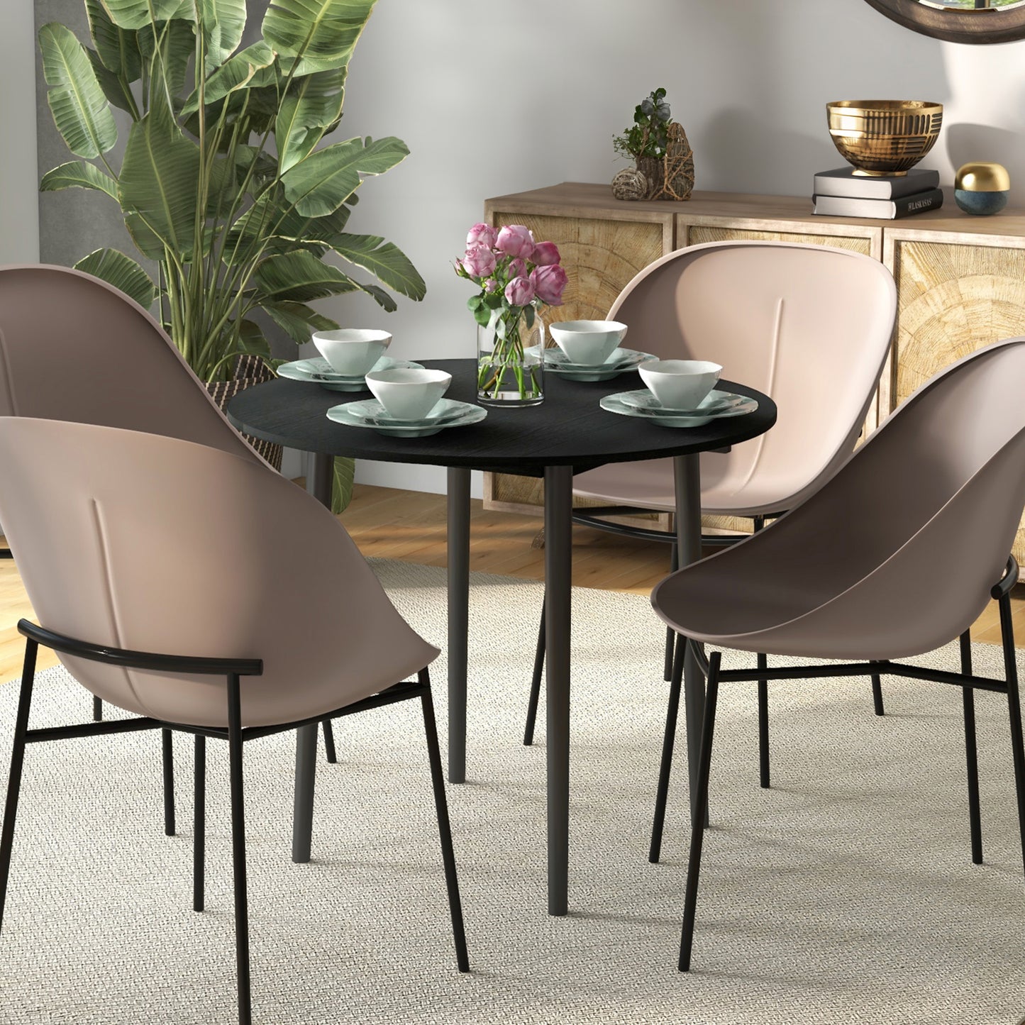 Black Round Folding Dining Table with Drop Leaf