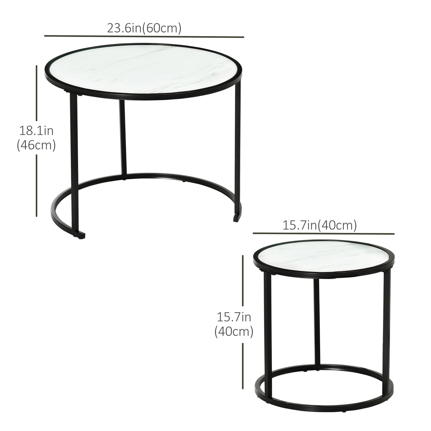 White Round Nesting Coffee Tables with Faux Marble Top