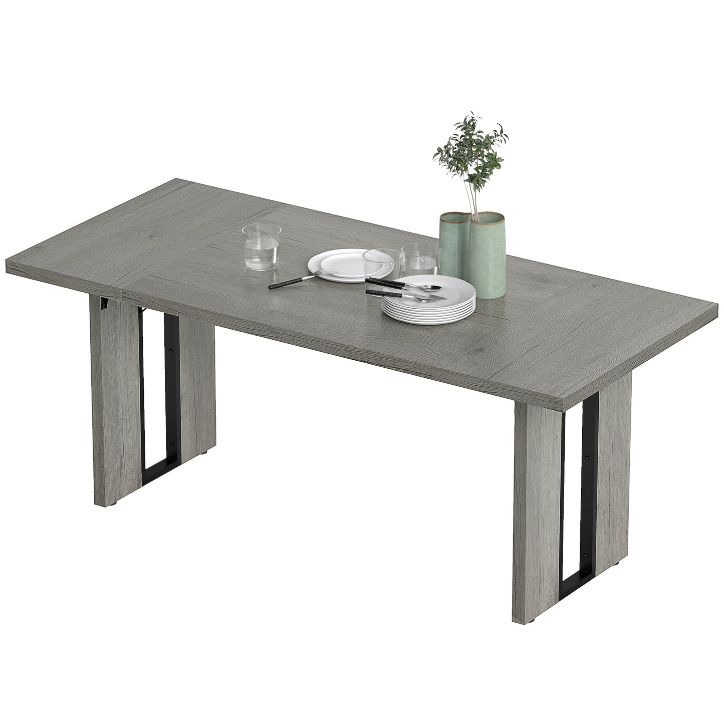 Industrial Kitchen Table for 8 People - Gray Wood Finish