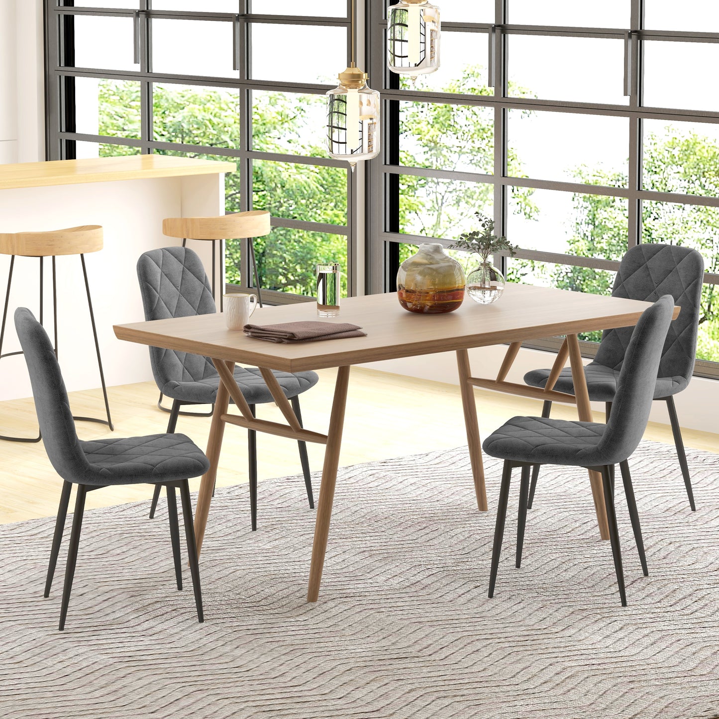 Velvet-Feel Upholstered Dining Chairs with Steel Legs, Grey (Set of 4)