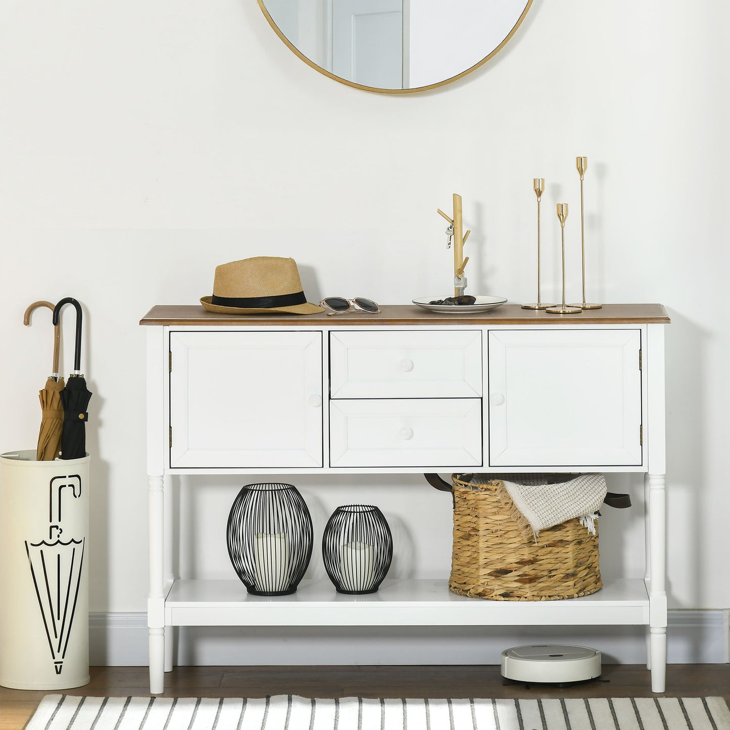 45" Vintage Console Table with Drawers and Cabinets, White