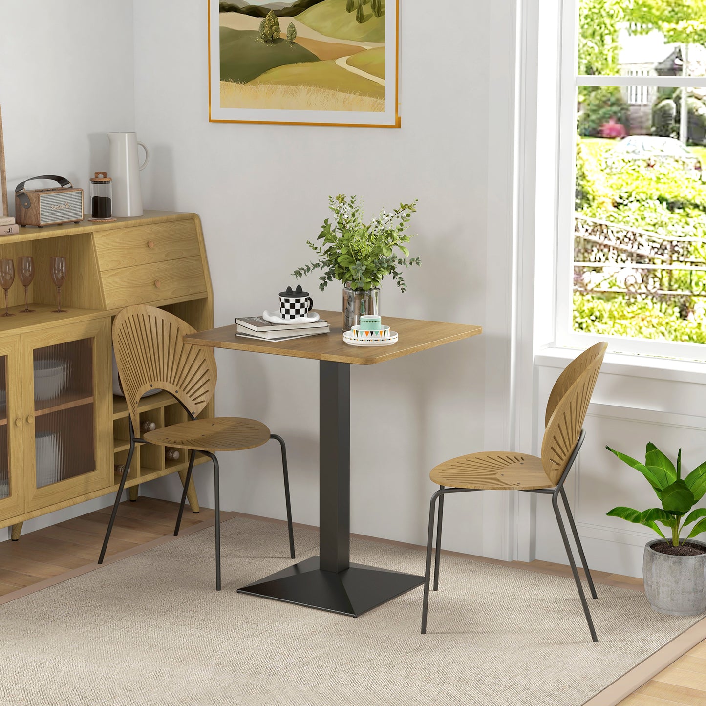 28" Square Dining Table with Steel Pedestal Base - Dark Brown