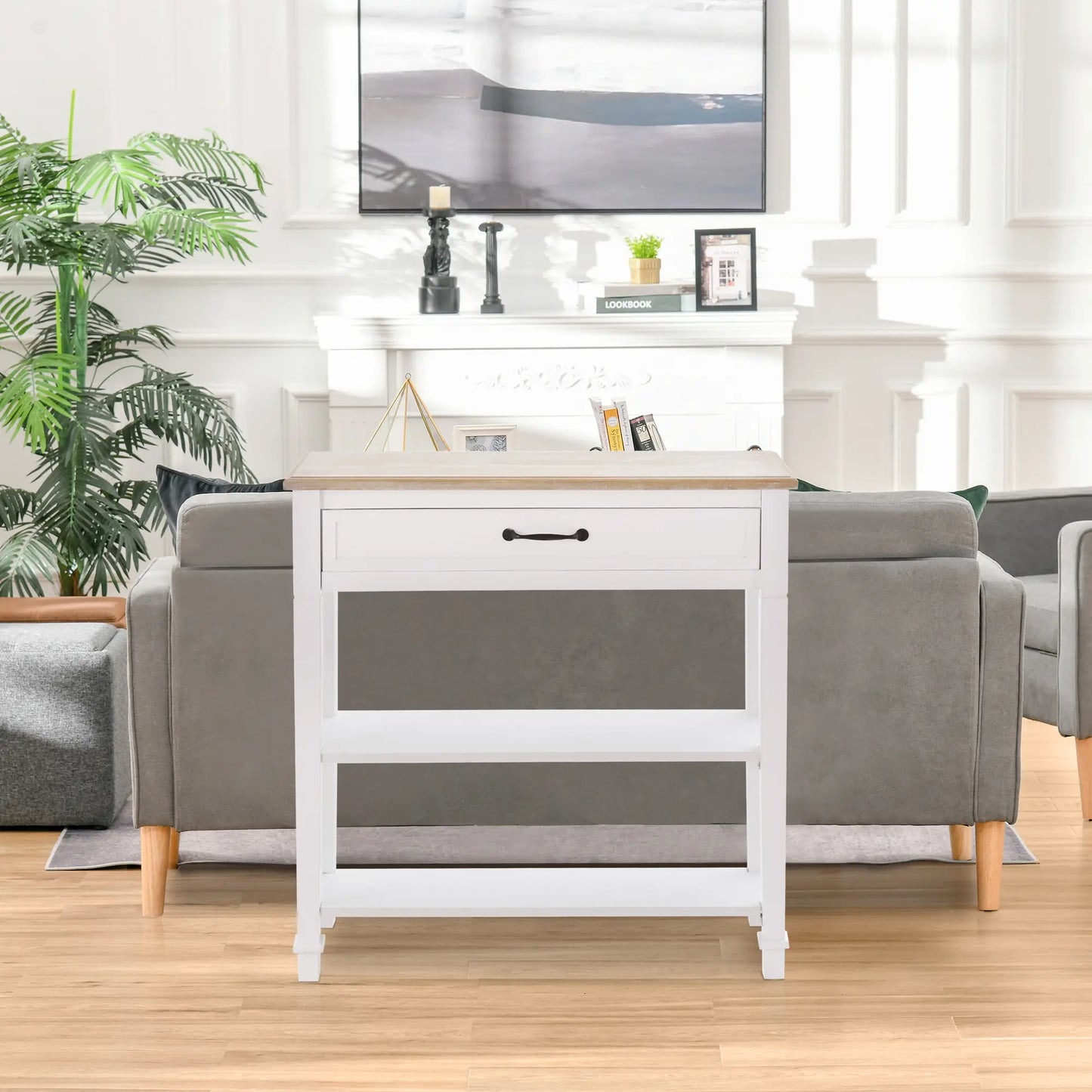 30" Console Table with Retro Design and Multi-Level Storage, White