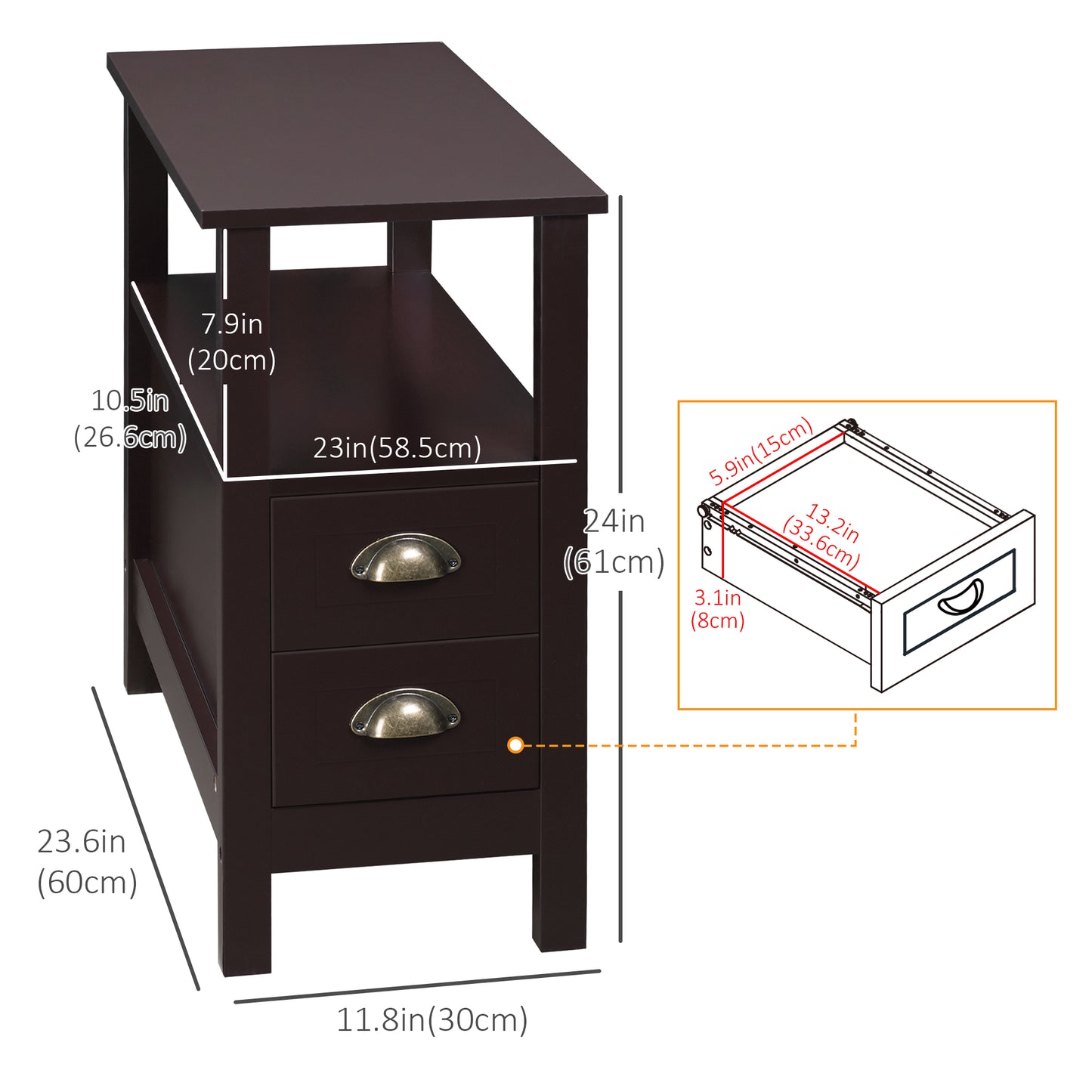 Coffee Slim Side Table with Drawers for Compact Spaces