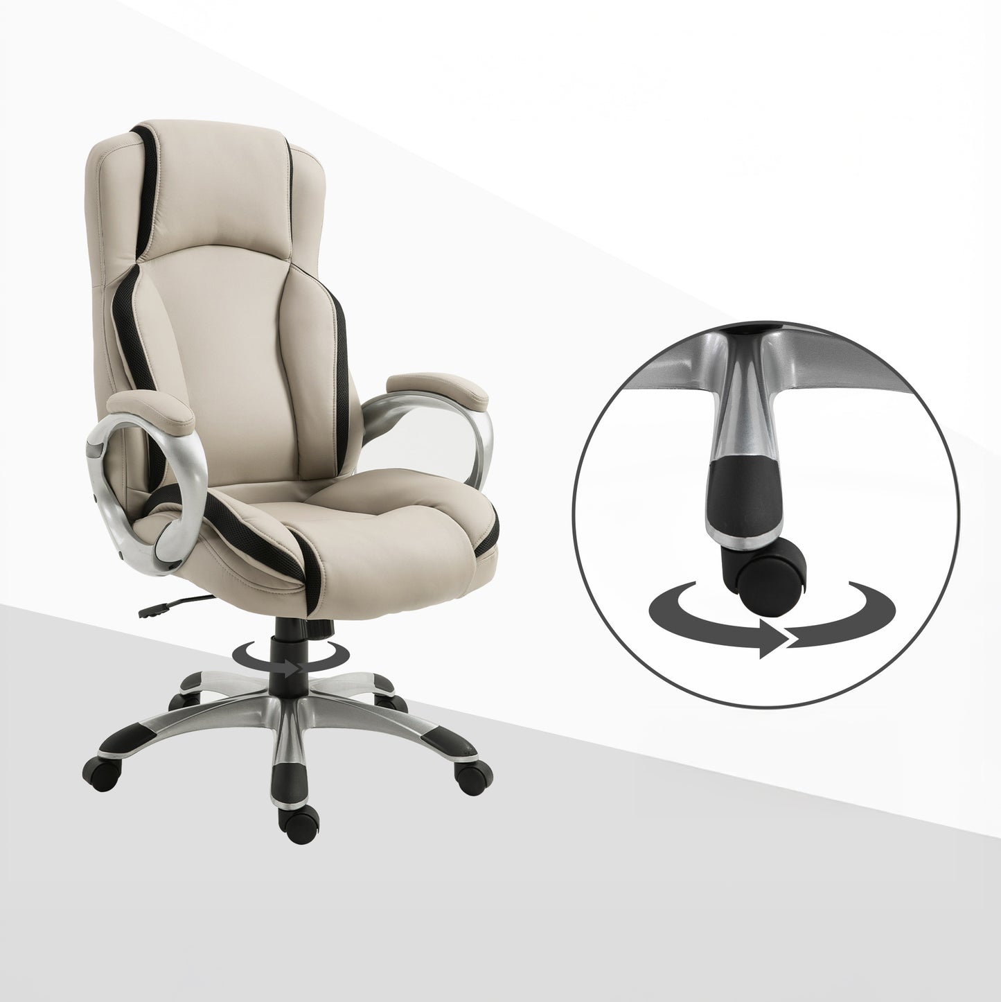 Executive Office Chair with PU Leather Upholstery and Ergonomic Design, Gray and Black